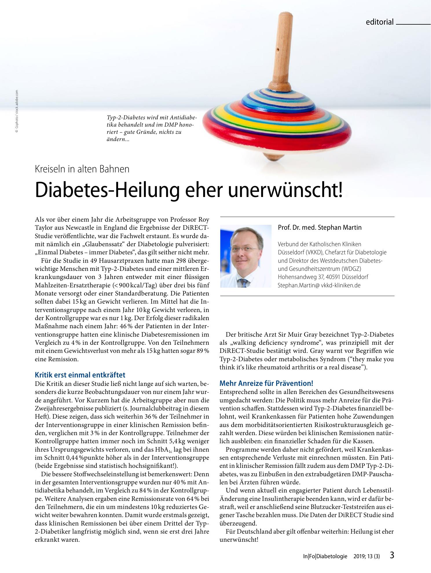 Vorschauseite 1: Diabetes-Heilung eher unerwünscht!