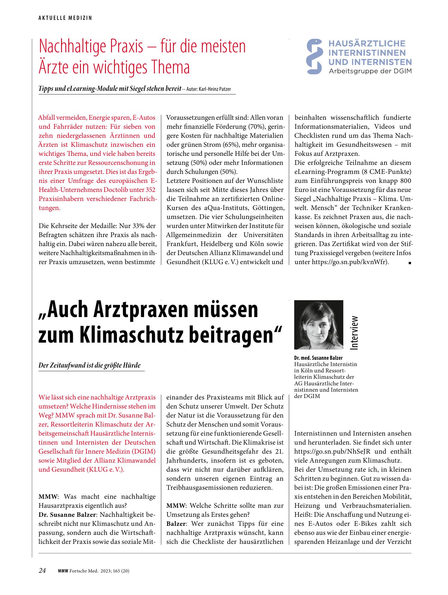 Vorschauseite 1: Nachhaltige Praxis - für die meisten Ärzte ein wichtiges Thema