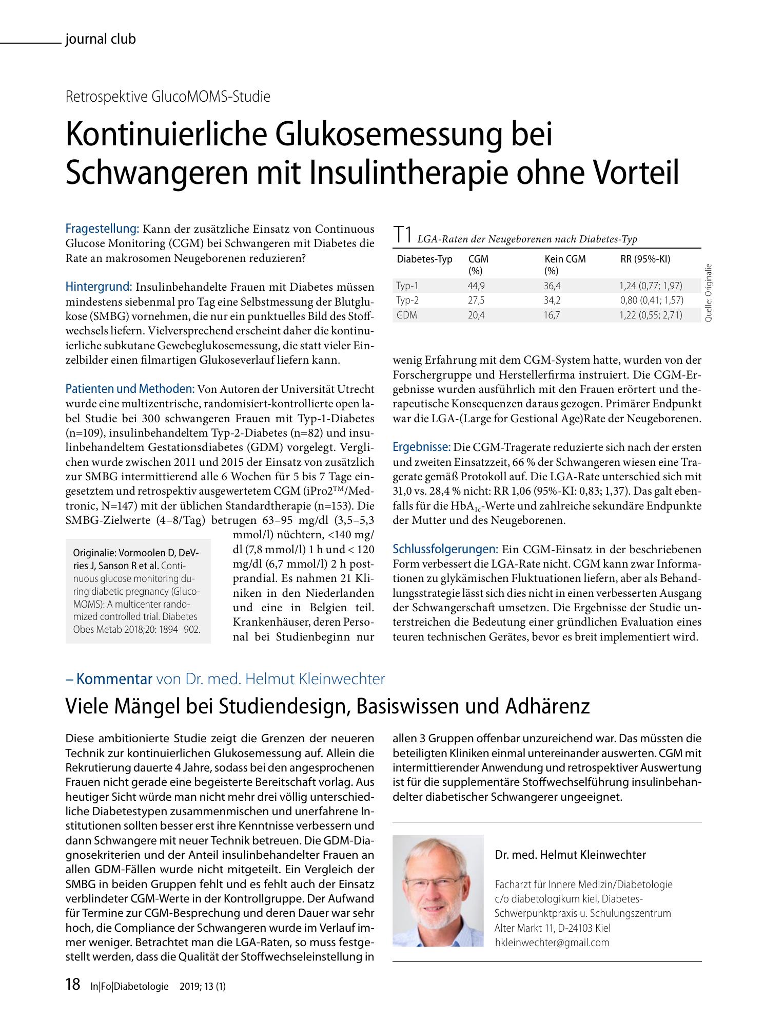 Vorschauseite 1: Kontinuierliche Glukosemessung bei Schwangeren mit Insulintherapie ohne Vorteil