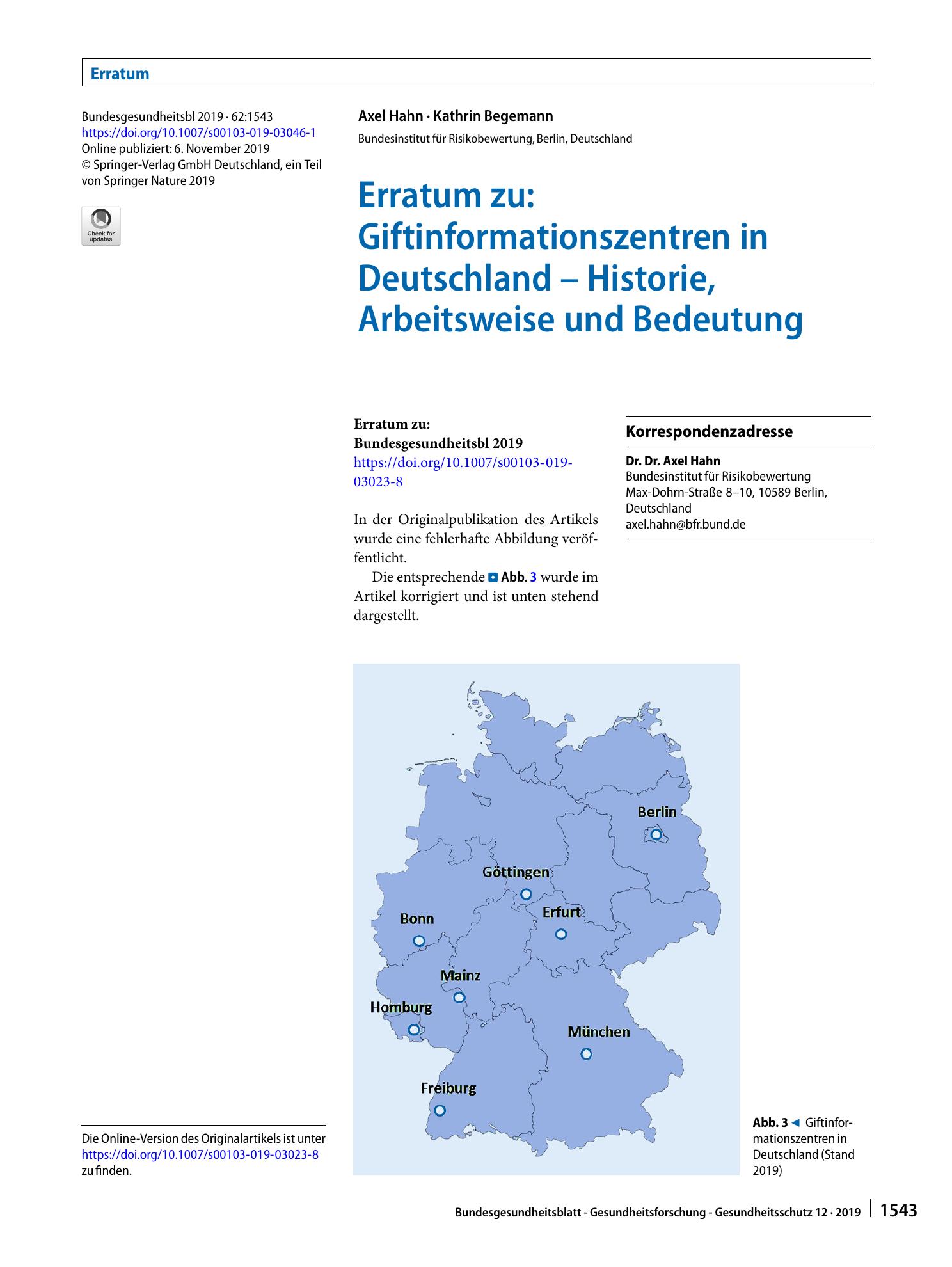 Vorschauseite 1: Erratum zu: Giftinformationszentren in Deutschland – Historie, Arbeitsweise und Bedeutung