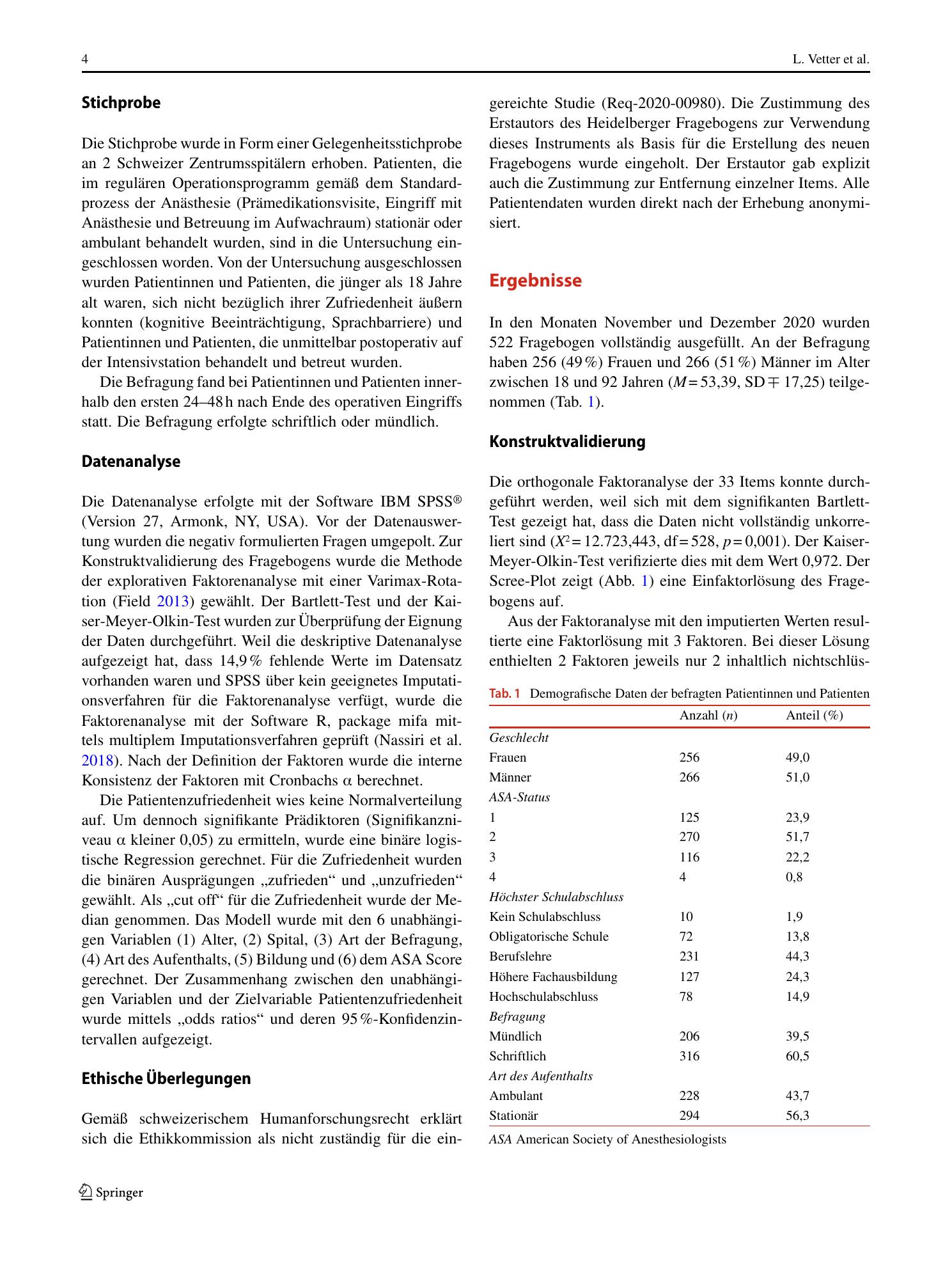Vorschauseite 4: Patientenzufriedenheit mit Anästhesieleistungen – Überarbeitung und Validierung eines Fragebogens