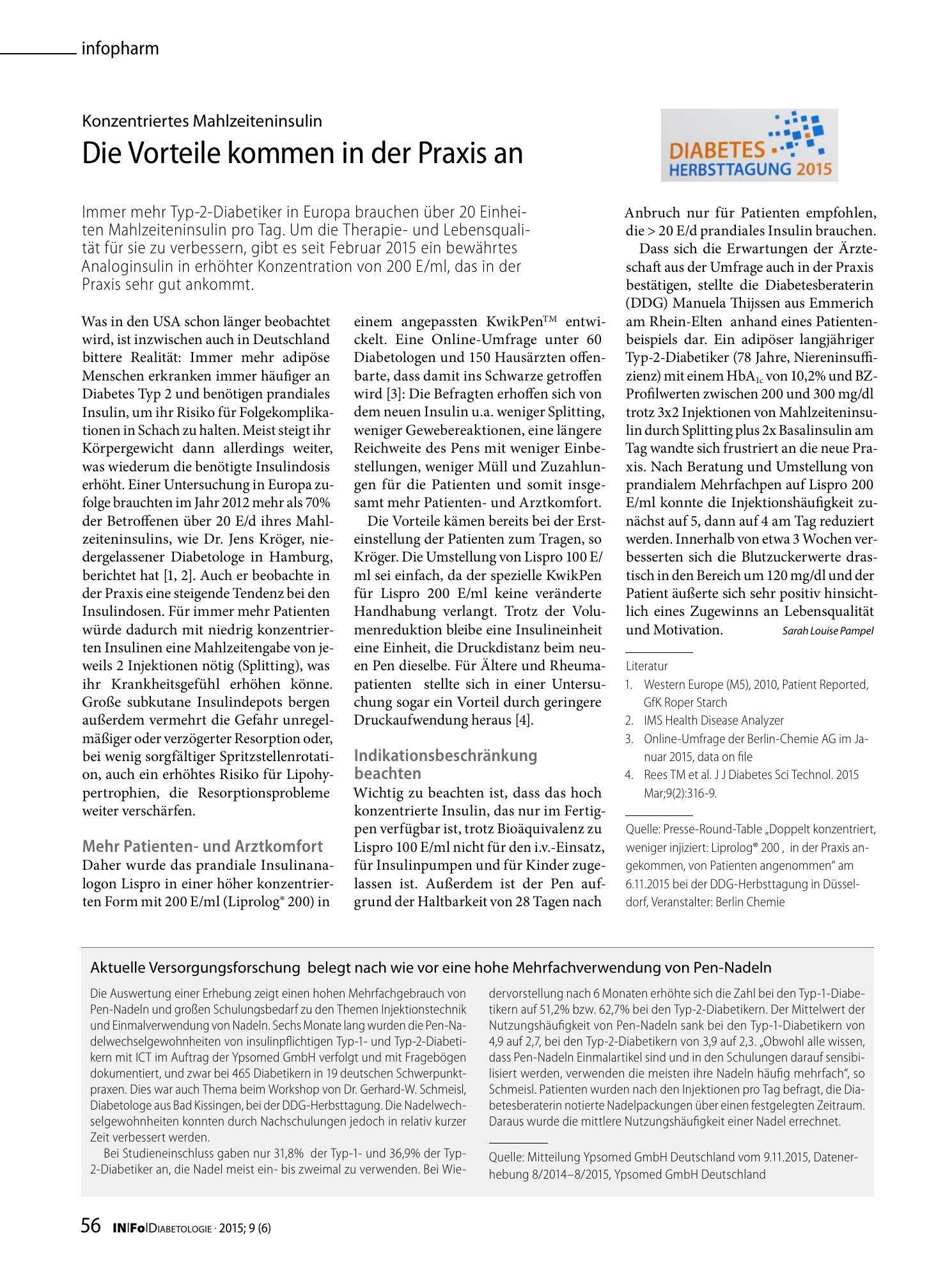 Vorschauseite 1: Aktuelle Versorgungsforschung belegt nach wie vor eine hohe Mehrfachverwendung von Pen-Nadeln
