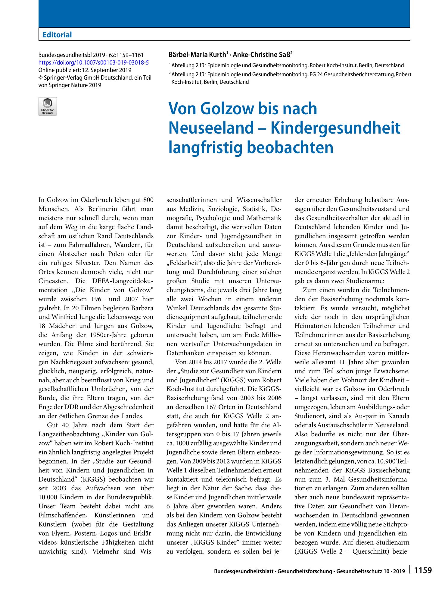 Vorschauseite 1: Von Golzow bis nach Neuseeland – Kindergesundheit langfristig beobachten