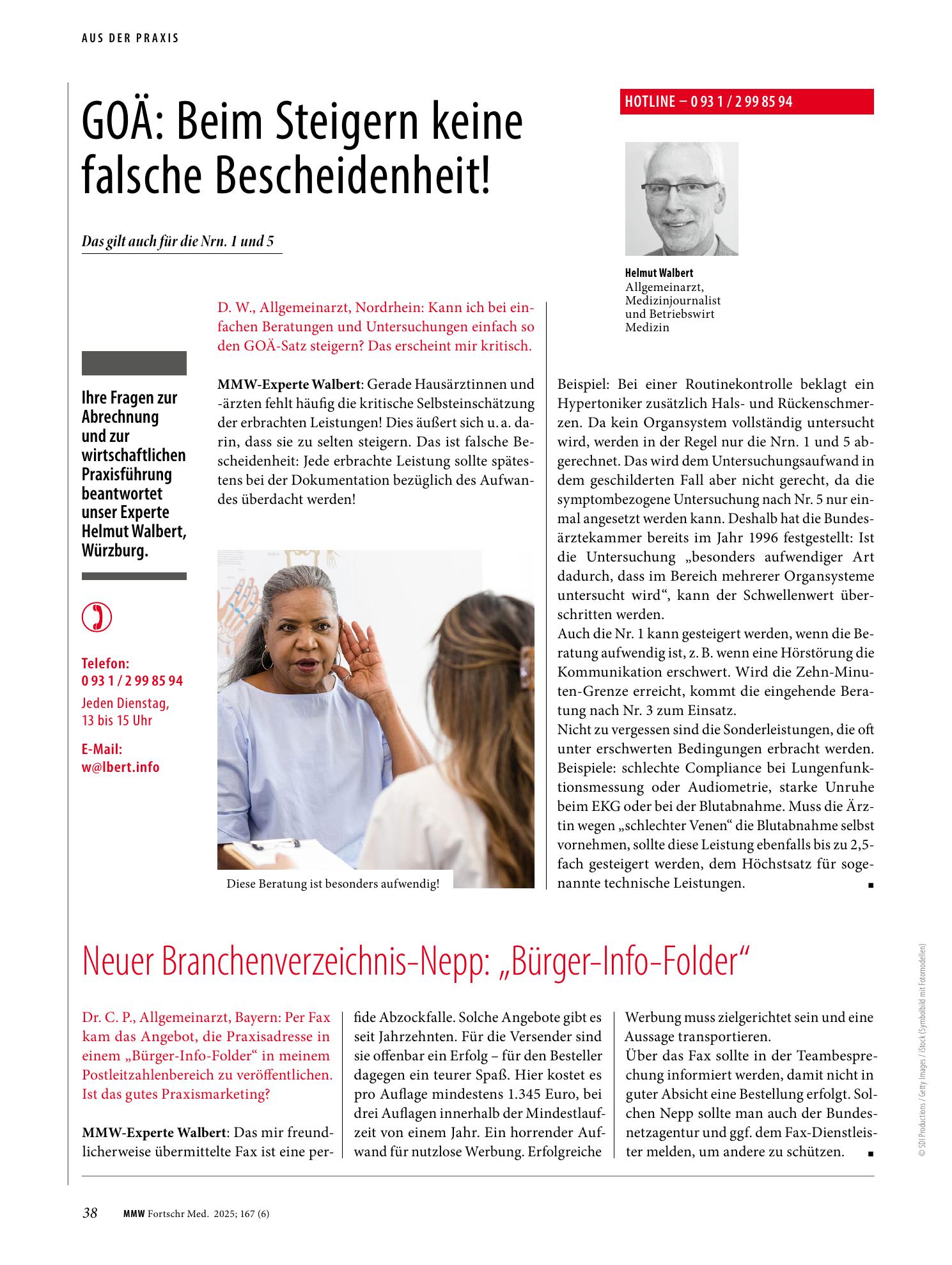 Vorschauseite 1: GOÄ: Beim Steigern keine falsche Bescheidenheit!