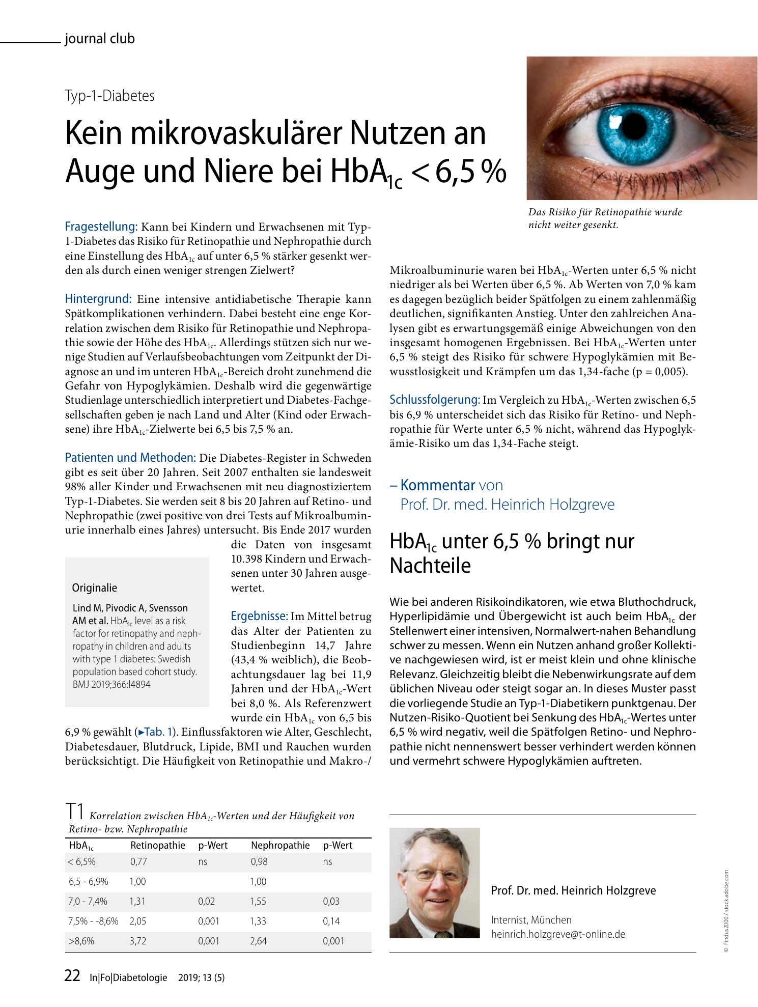 Vorschauseite 1: Kein mikrovaskulärer Nutzen an Auge und Niere bei HbA1c < 6,5%