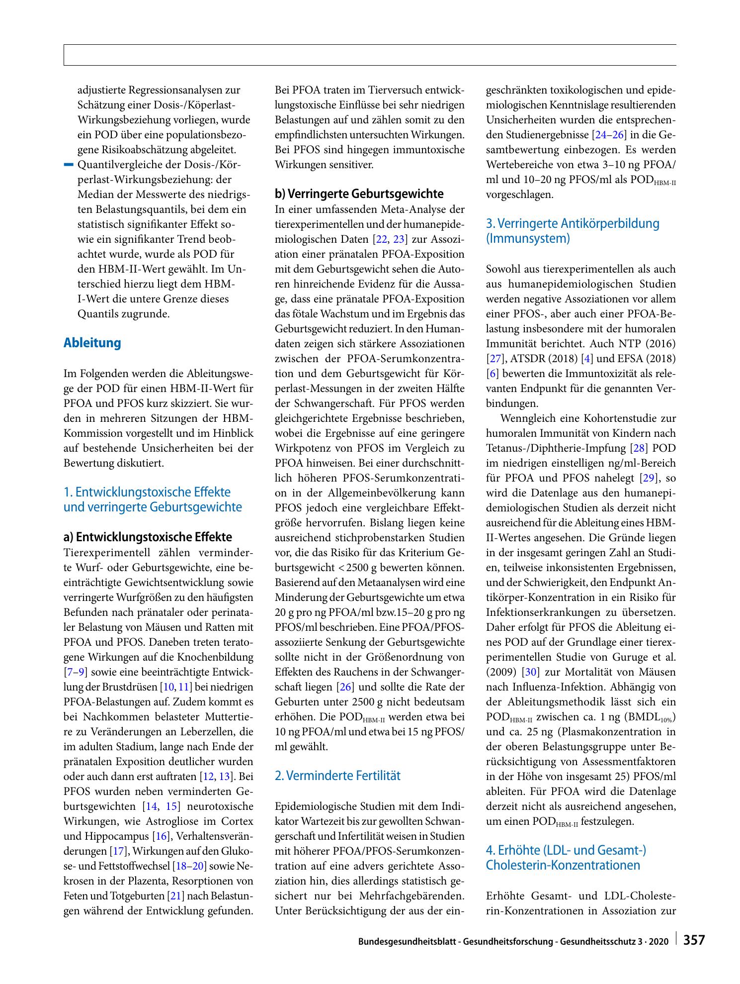 Vorschauseite 2: HBM-II-Werte für Perfluoroctansäure (PFOA) und Perfluoroctansulfonsäure (PFOS) in Blutplasma – Stellungnahme der Kommission Human-Biomonitoring des Umweltbundesamtes