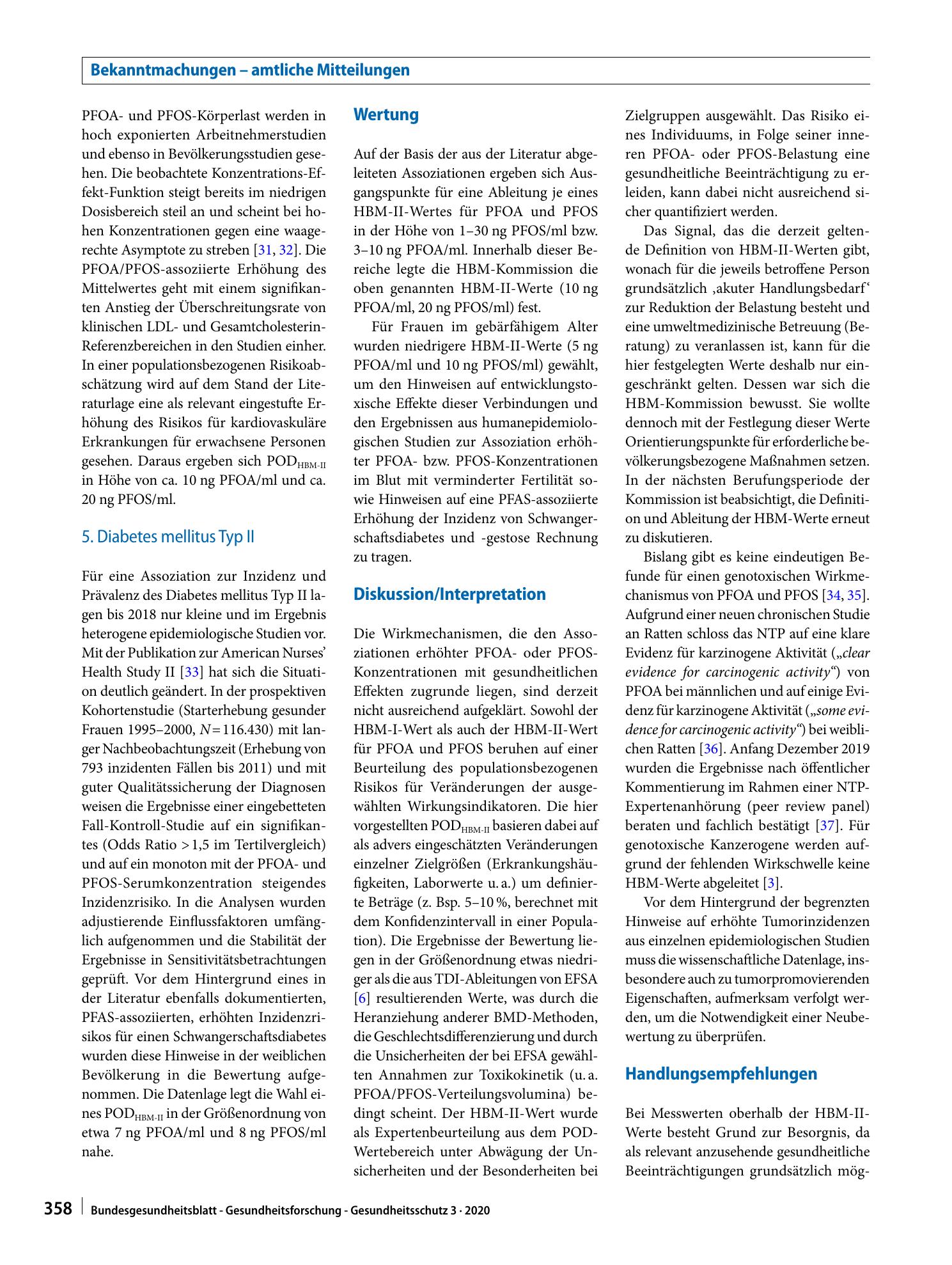 Vorschauseite 3: HBM-II-Werte für Perfluoroctansäure (PFOA) und Perfluoroctansulfonsäure (PFOS) in Blutplasma – Stellungnahme der Kommission Human-Biomonitoring des Umweltbundesamtes
