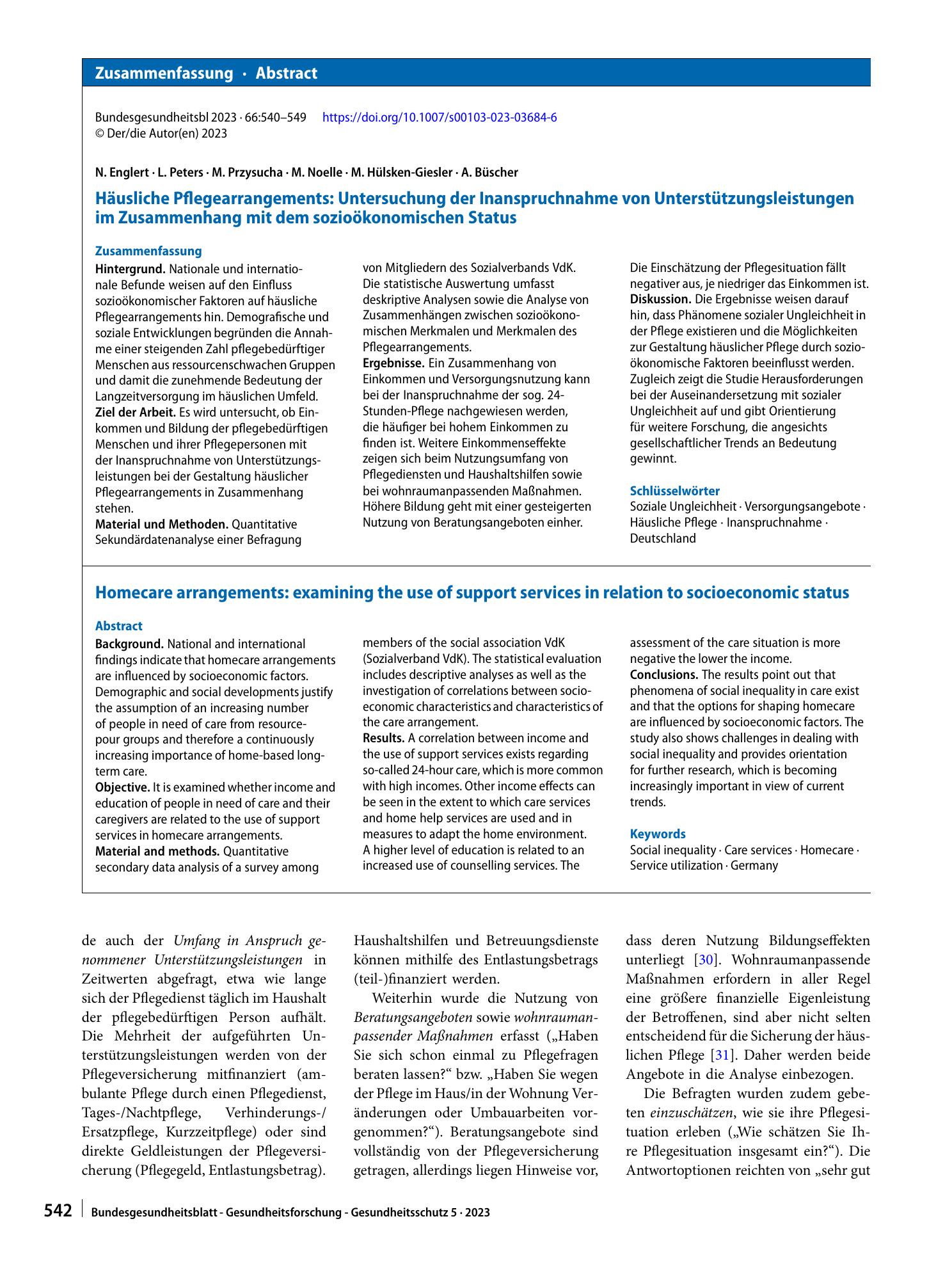 Vorschauseite 3: Häusliche Pflegearrangements: Untersuchung der Inanspruchnahme von Unterstützungsleistungen im Zusammenhang mit dem sozioökonomischen Status