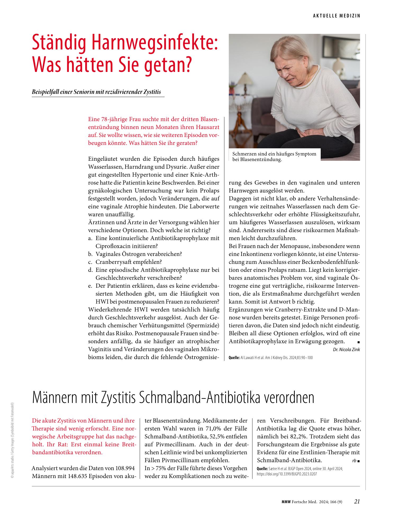 Vorschauseite 1: Männern mit Zystitis Schmalband-Antibiotika verordnen