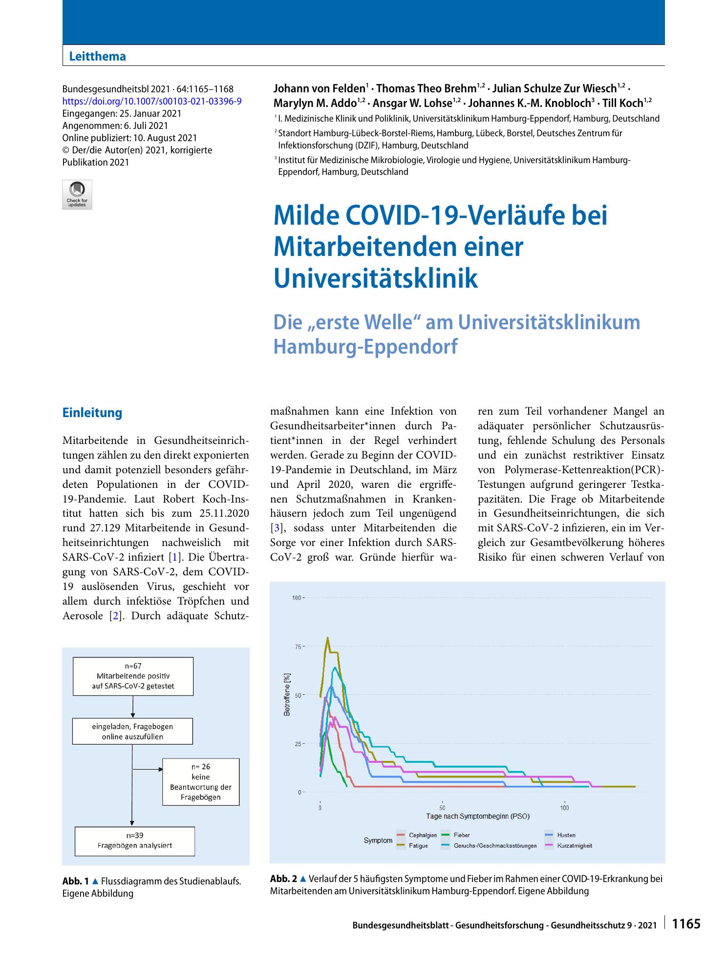 Vorschauseite 1: Milde COVID-19-Verläufe bei Mitarbeitenden einer Universitätsklinik