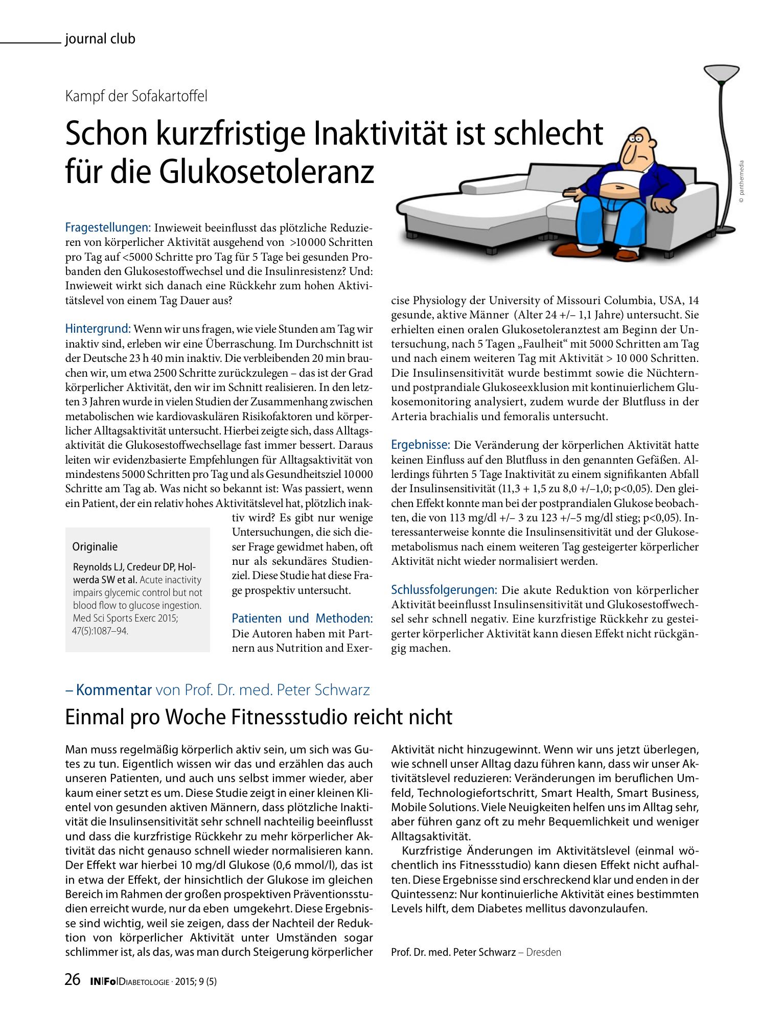 Vorschauseite 1: Schon kurzfristige Inaktivität ist schlecht für die Glukosetoleranz