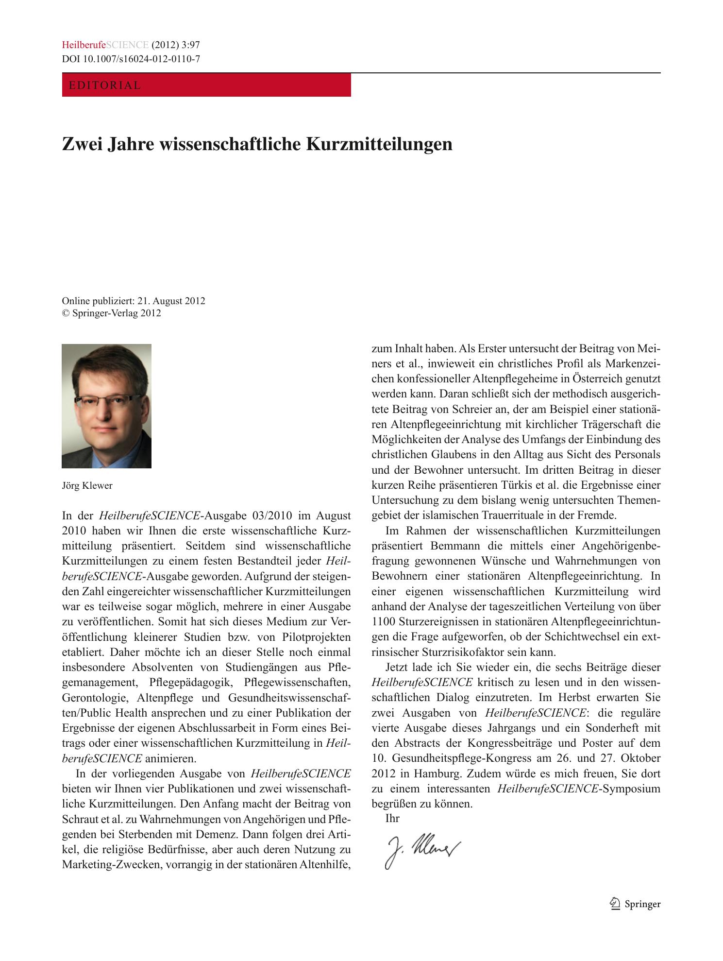 Vorschauseite 1: Zwei Jahre wissenschaftliche Kurzmitteilungen