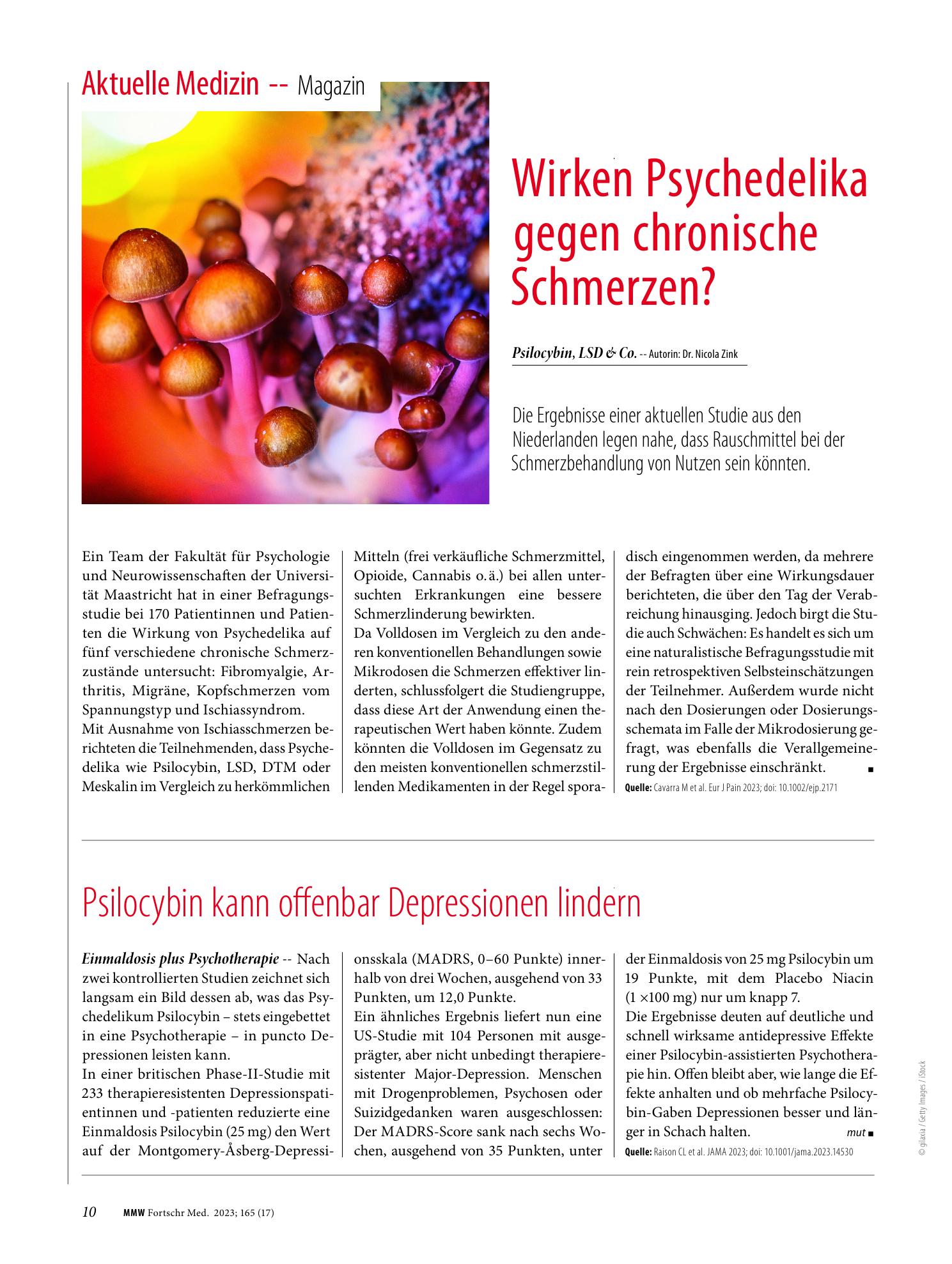 Vorschauseite 1: Psilocybin kann offenbar Depressionen lindern