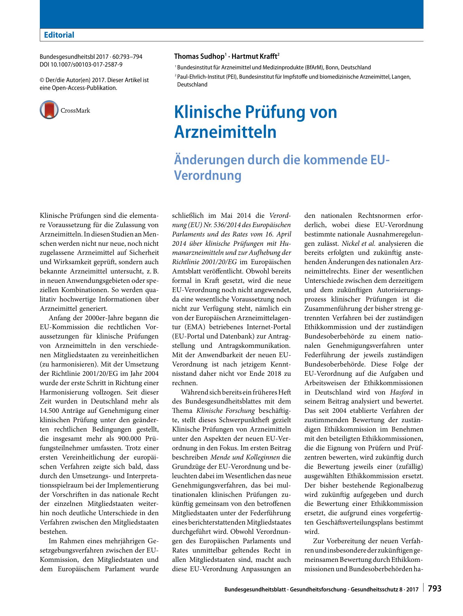 Vorschauseite 1: Klinische Prüfung von Arzneimitteln