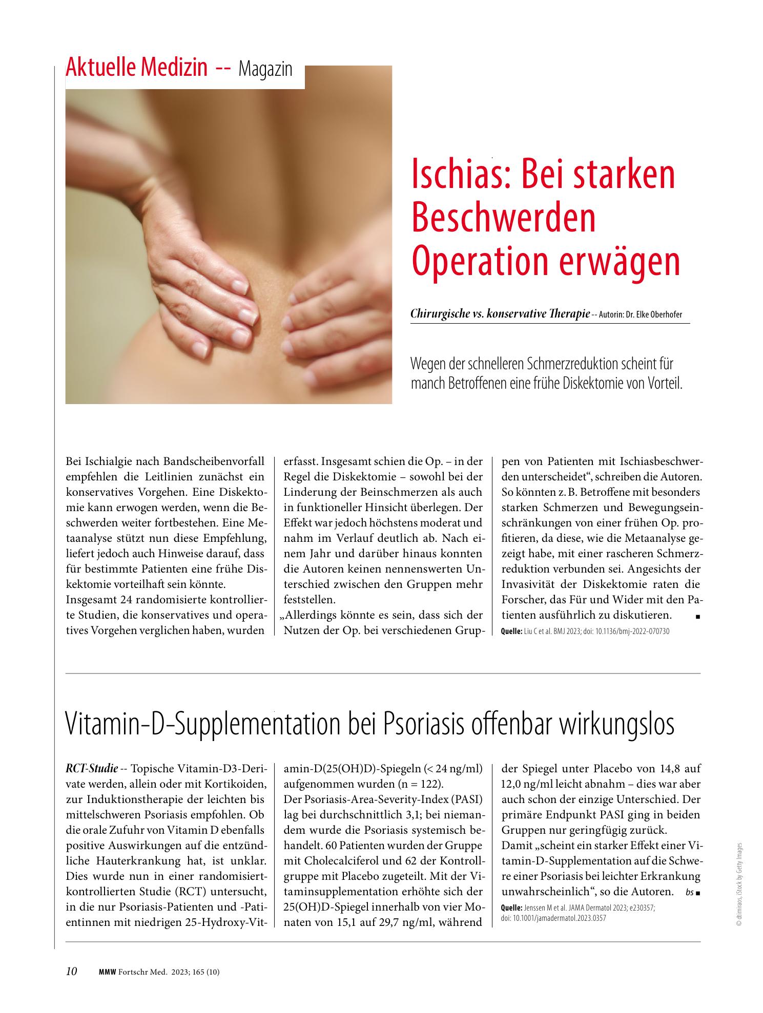 Vorschauseite 1: Vitamin-D-Supplementation bei Psoriasis offenbar wirkungslos