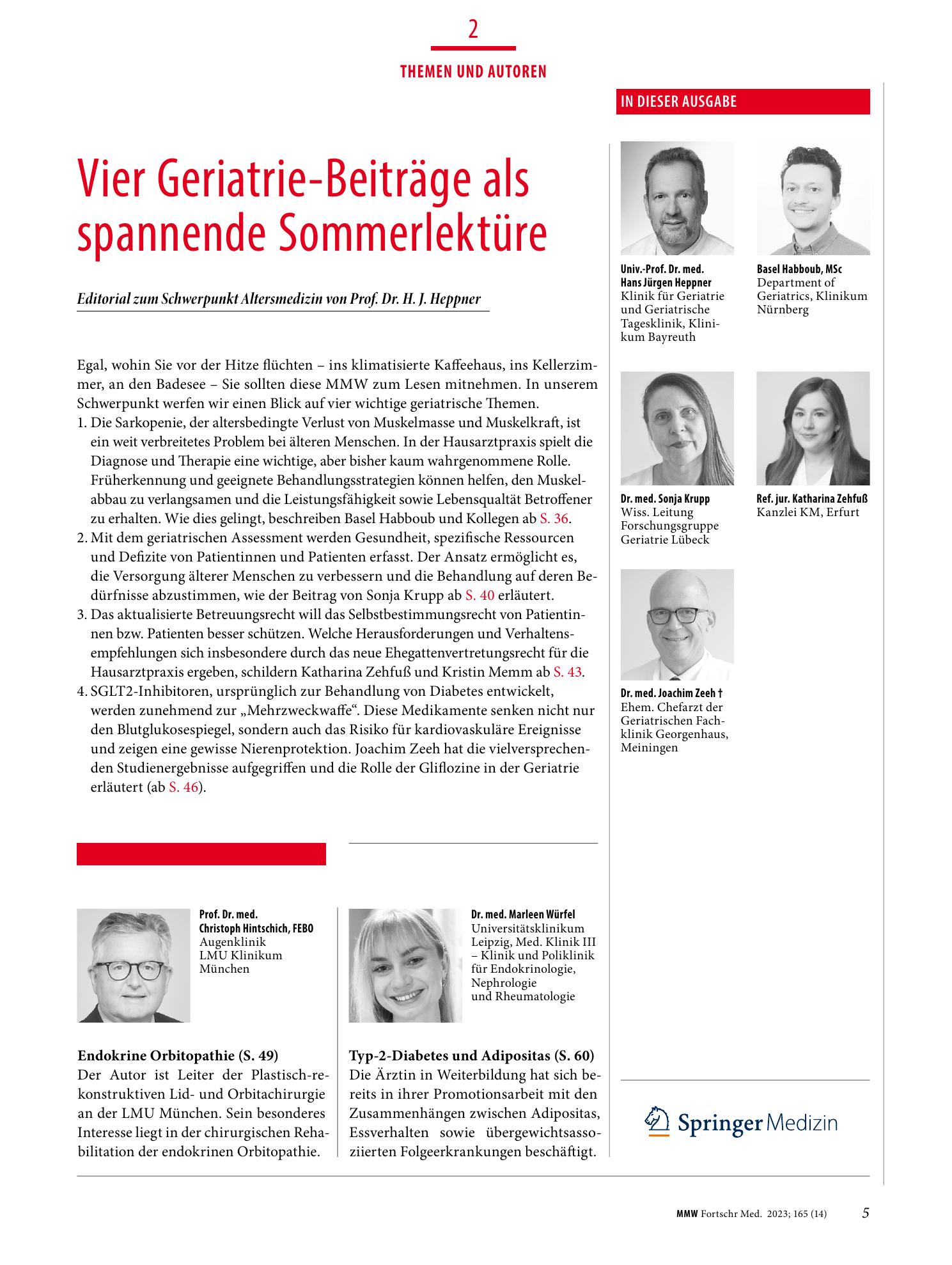 Vorschauseite 1: Vier Geriatrie-Beiträge als spannende Sommerlektüre