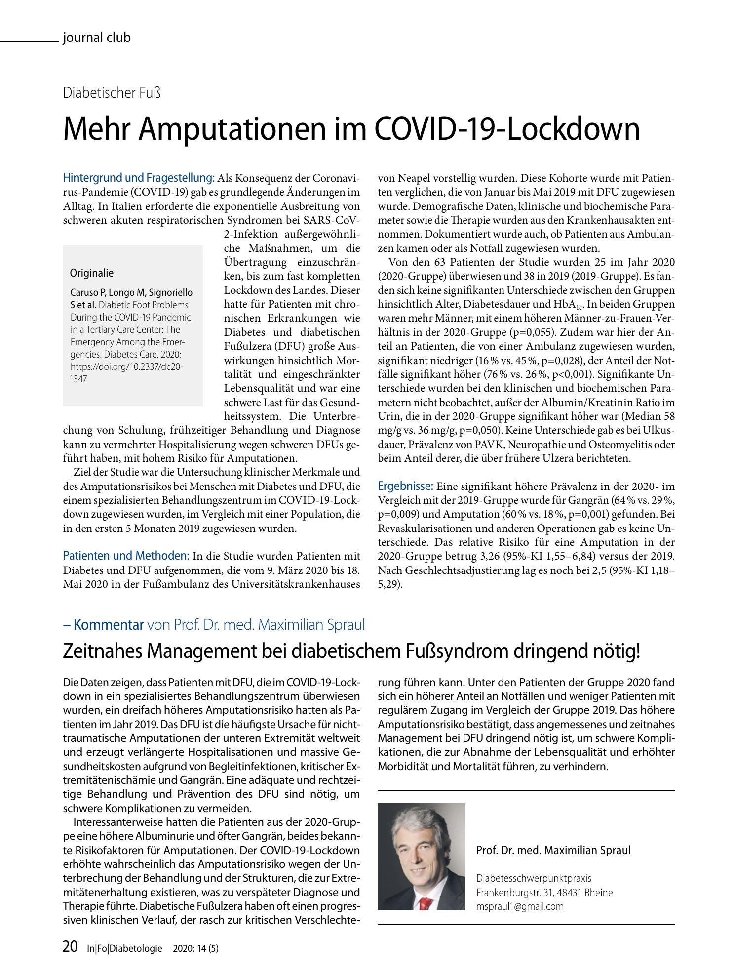 Vorschauseite 1: Mehr Amputationen im COVID-19-Lockdown