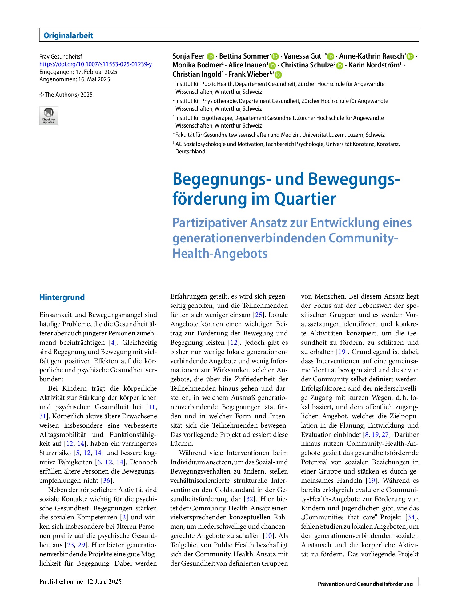 Vorschauseite 1: Begegnungs- und Bewegungsförderung im Quartier