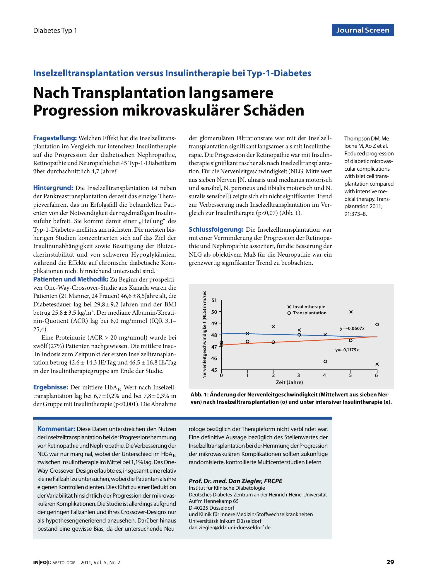 Vorschauseite 1: Nach Transplantation langsamere Progression mikrovaskulärer Schäden