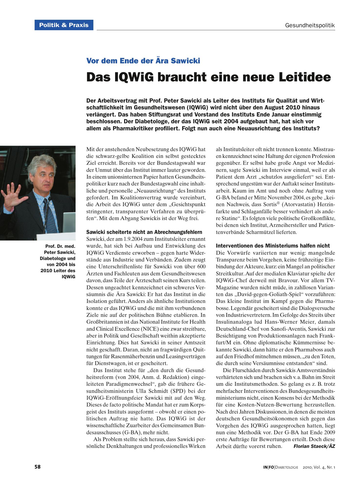 Vorschauseite 1: Das IQWiG braucht eine neue Leitidee
