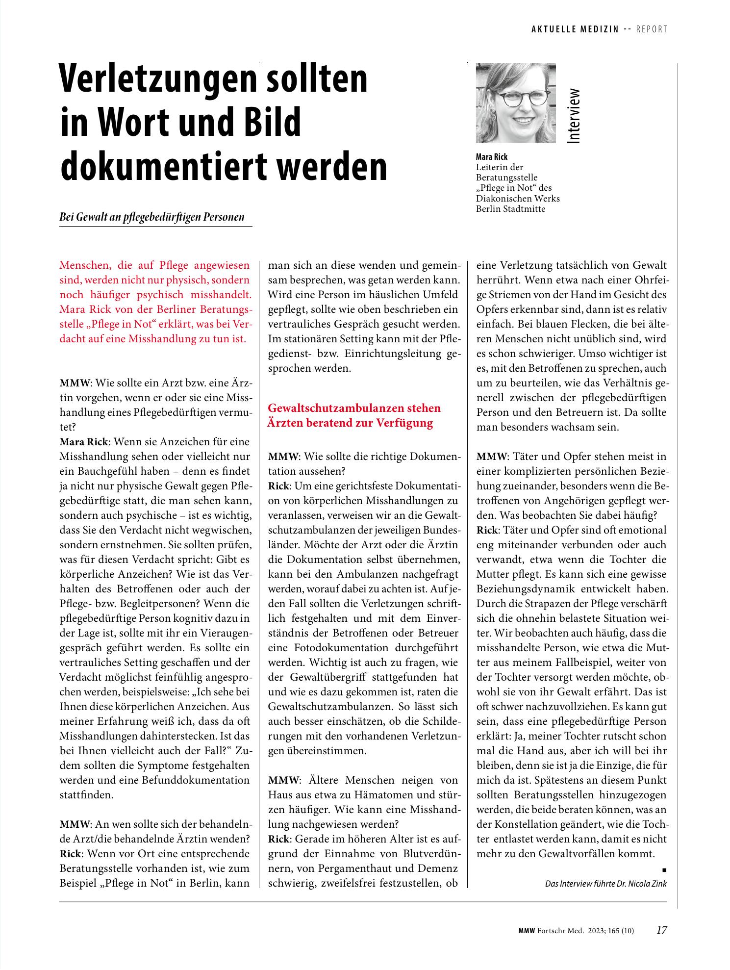 Vorschauseite 1: Verletzungen sollten in Wort und Bild dokumentiert werden