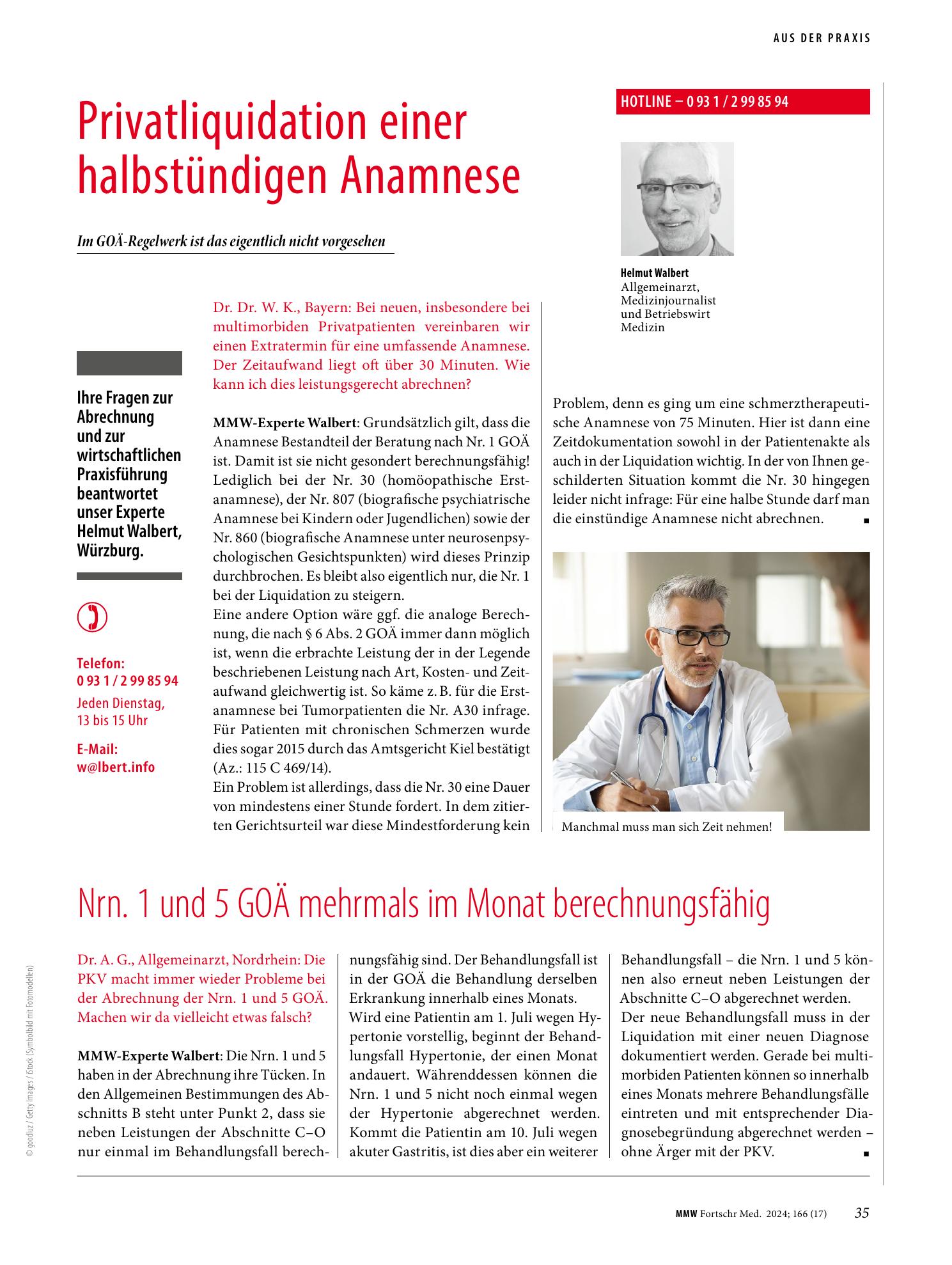 Vorschauseite 1: Privatliquidation einer halbstündigen Anamnese