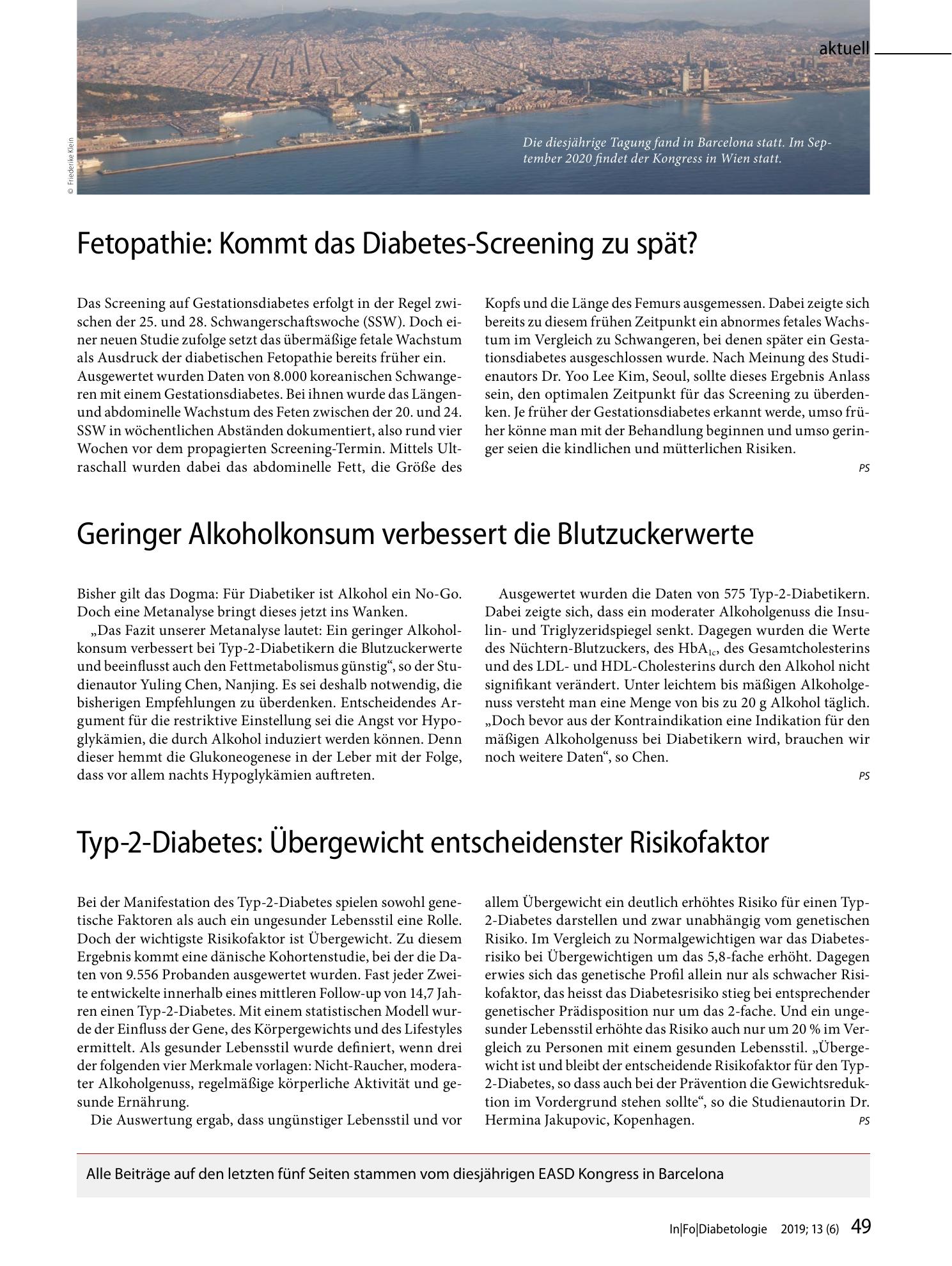 Vorschauseite 1: Geringer Alkoholkonsum verbessert die Blutzuckerwerte