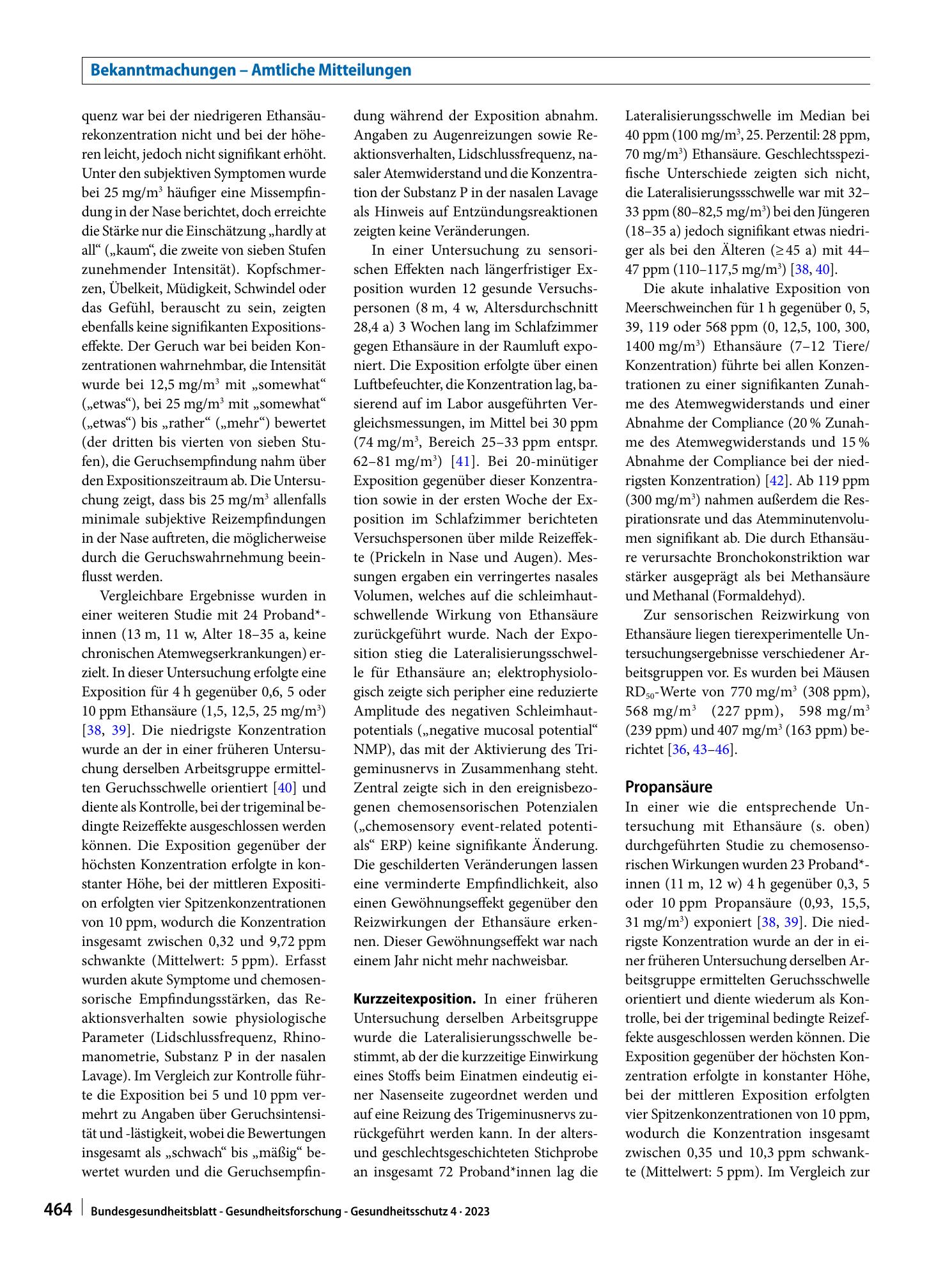 Vorschauseite 5: Richtwerte für Methansäure, Ethansäure und Propansäure in der Innenraumluft