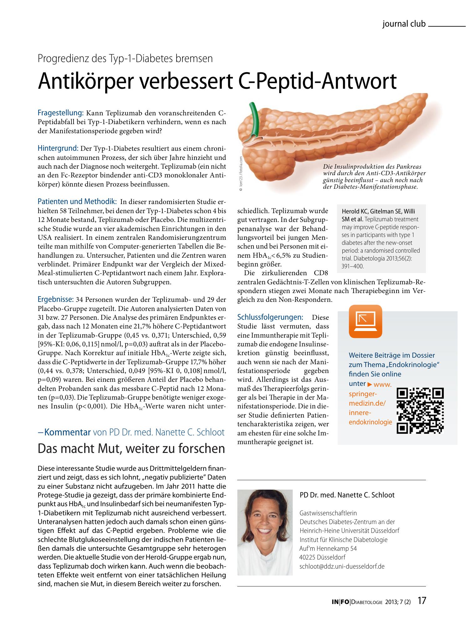 Vorschauseite 1: Antikörper verbessert C-Peptid-Antwort