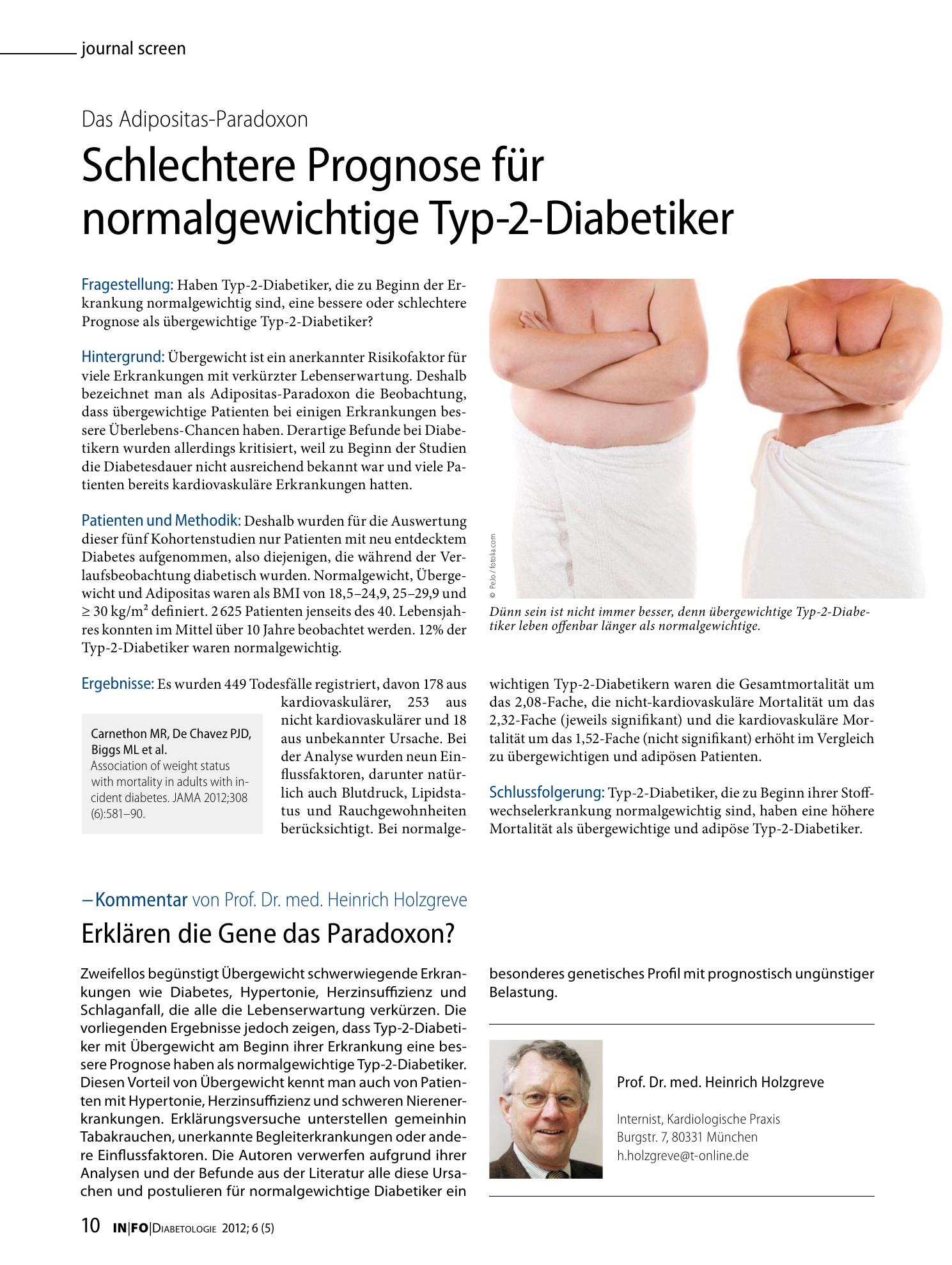 Vorschauseite 1: Schlechtere Prognose für normalgewichtige Typ-2-Diabetiker