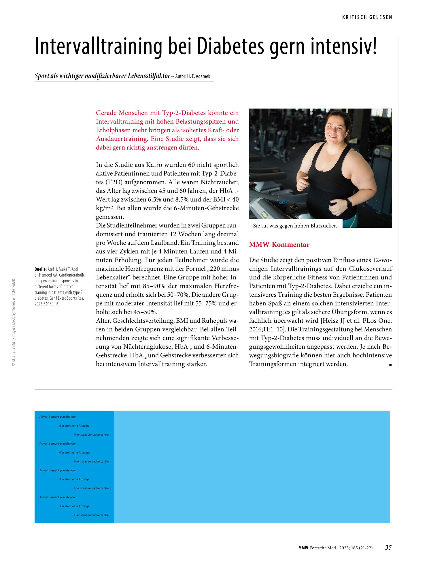 Vorschauseite 1: Intervalltraining bei Diabetes gern intensiv!