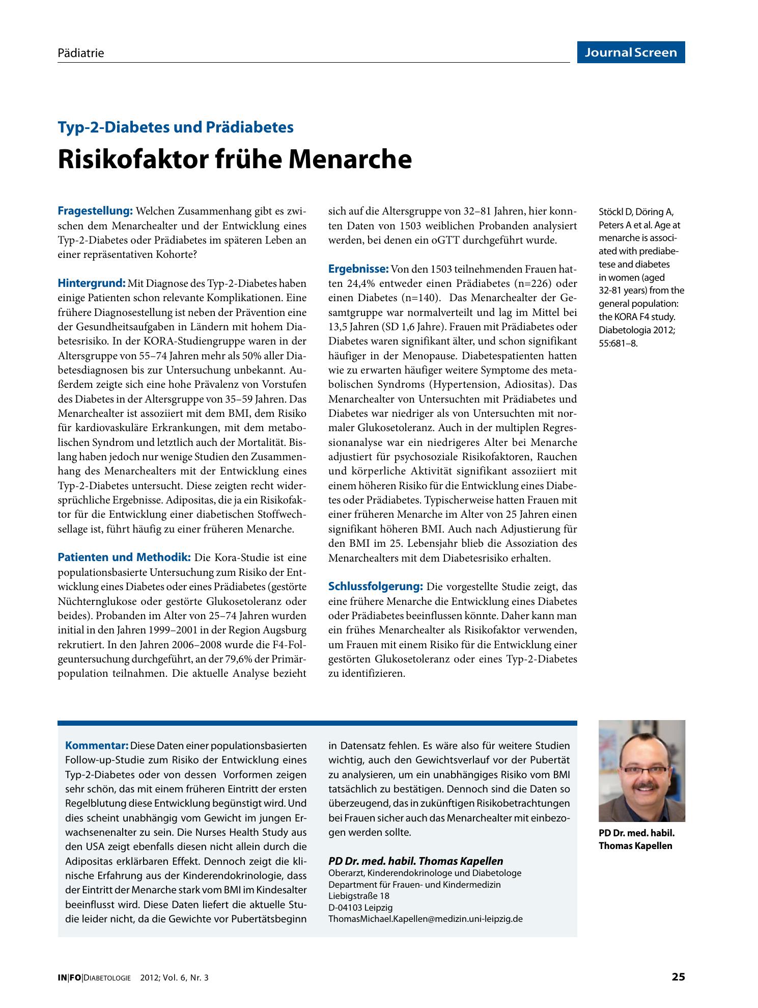 Vorschauseite 1: Risikofaktor frühe Menarche