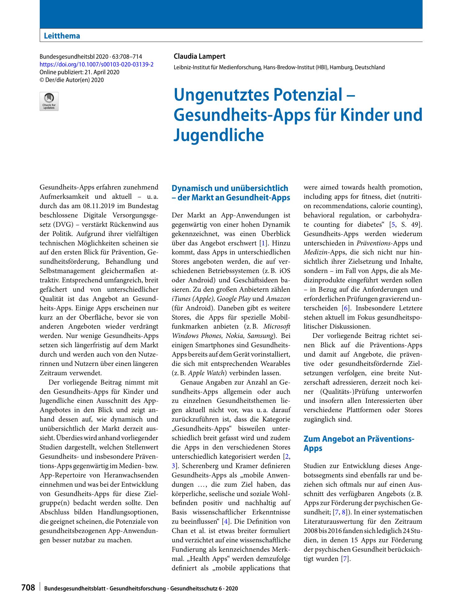 Vorschauseite 1: Ungenutztes Potenzial – Gesundheits-Apps für Kinder und Jugendliche