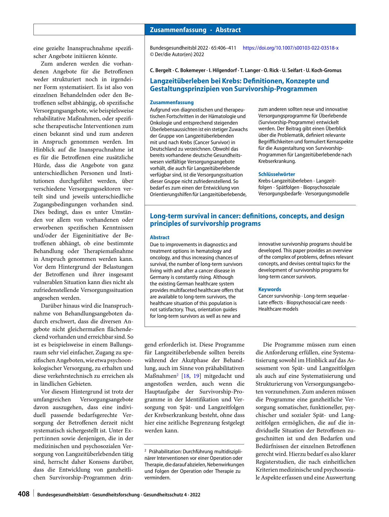 Vorschauseite 3: Langzeitüberleben bei Krebs: Definitionen, Konzepte und Gestaltungsprinzipien von Survivorship-Programmen