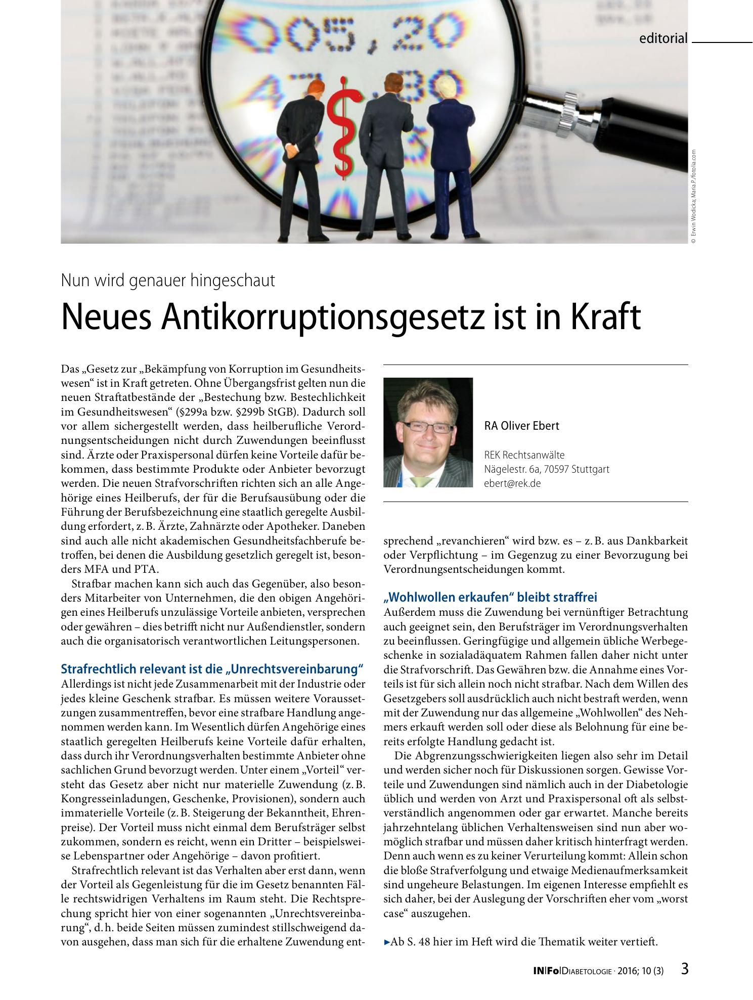 Vorschauseite 1: Neues Antikorruptionsgesetz ist in Kraft