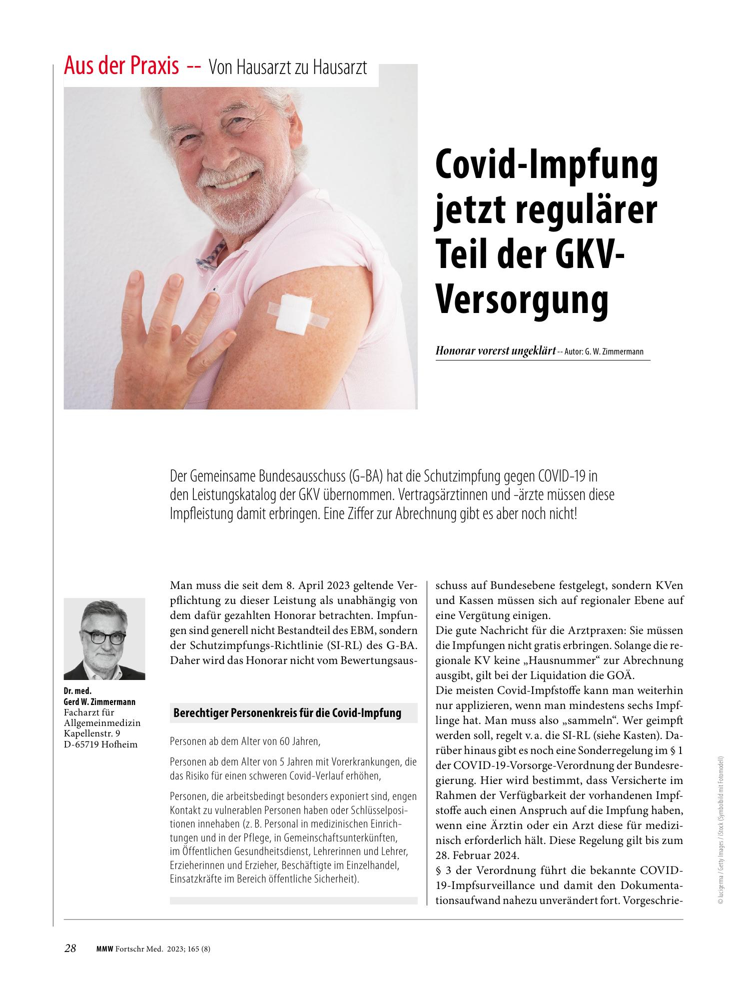 Vorschauseite 1: Covid-Impfung jetzt regulärer Teil der GKV-Versorgung