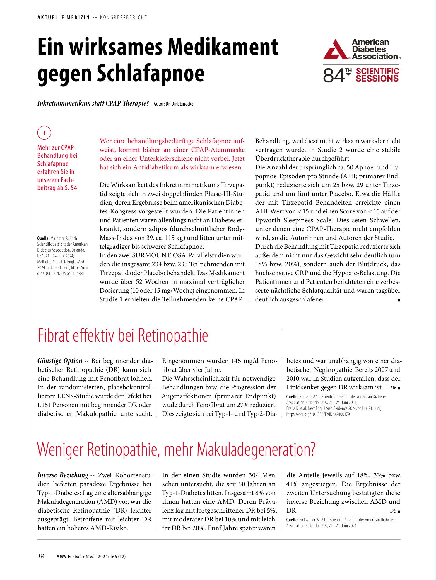 Vorschauseite 1: Fibrat effektiv bei Retinopathie