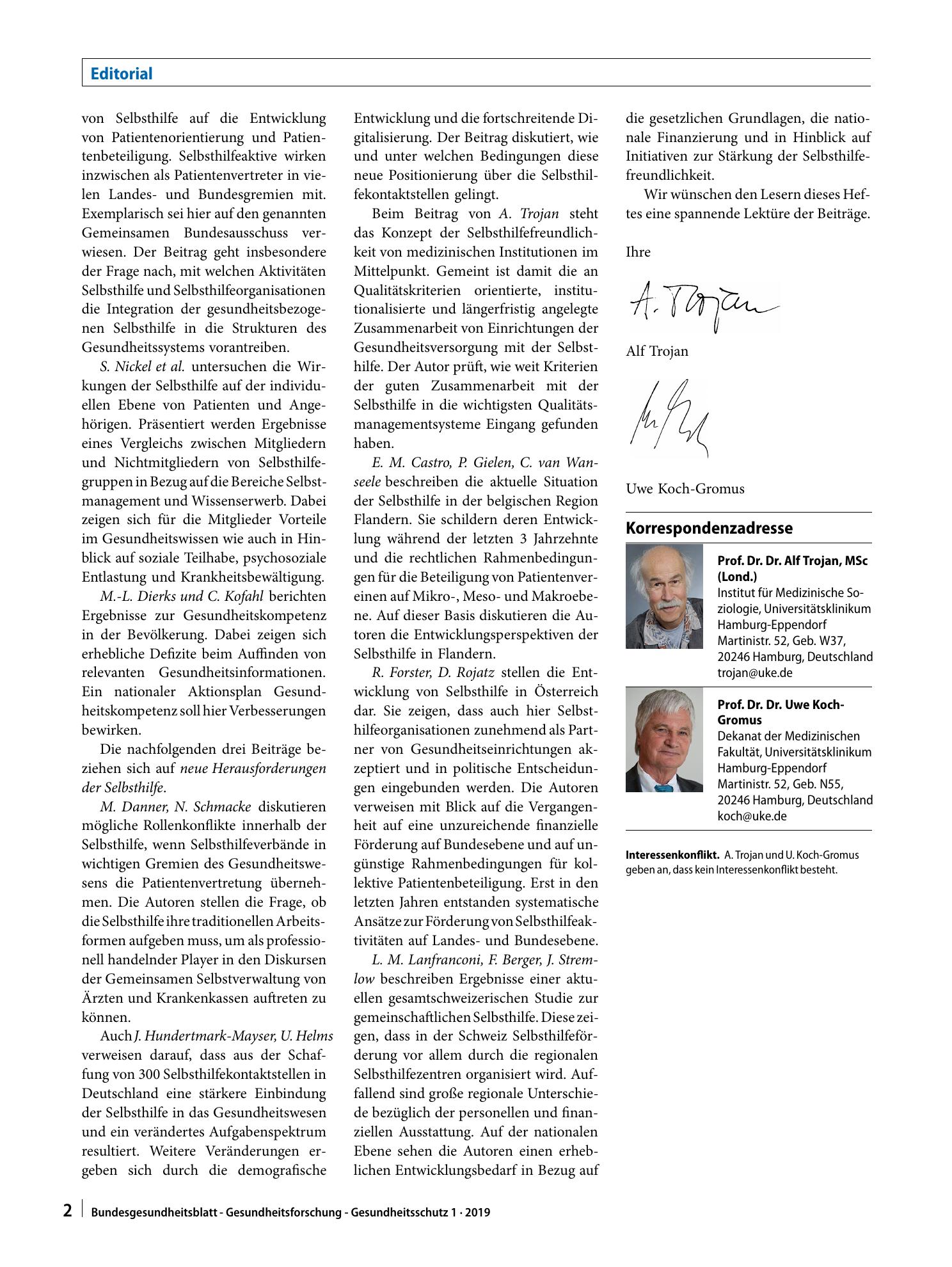 Vorschauseite 2: Selbsthilfe und patientenorientierte Gesundheitsversorgung: eine Bestandsaufnahme