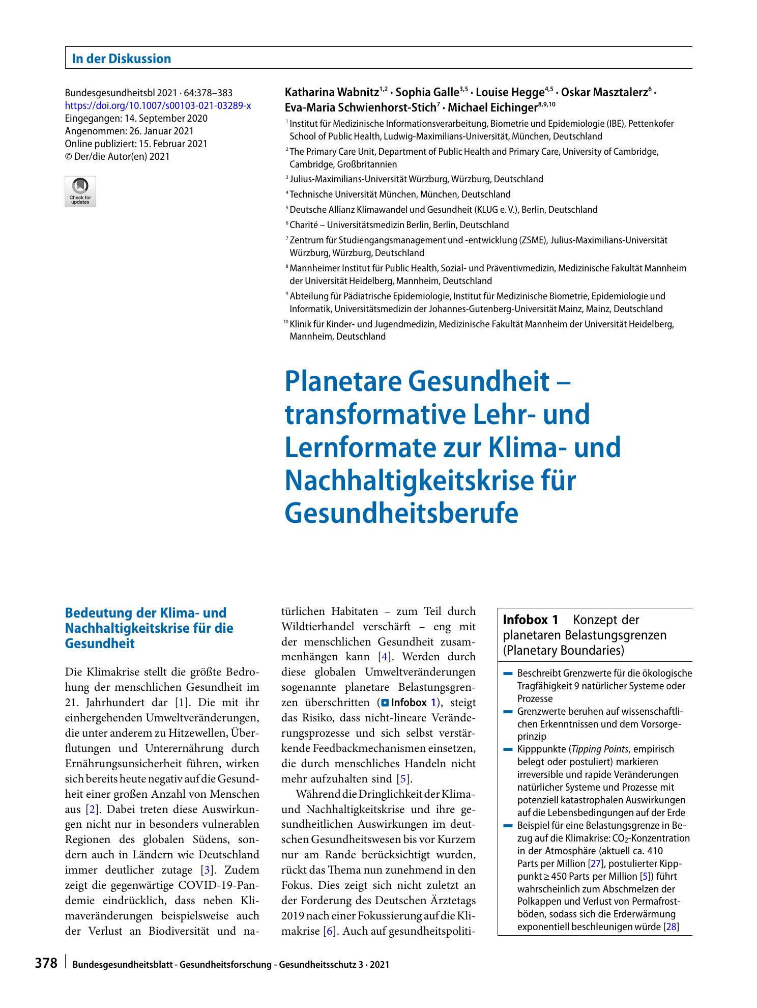 Vorschauseite 1: Planetare Gesundheit – transformative Lehr- und Lernformate zur Klima- und Nachhaltigkeitskrise für Gesundheitsberufe