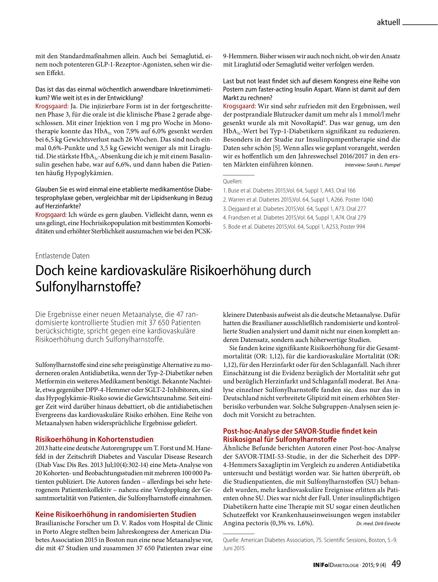 Vorschauseite 1: Doch keine kardiovaskuläre Risikoerhöhung durch Sulfonylharnstoffe?