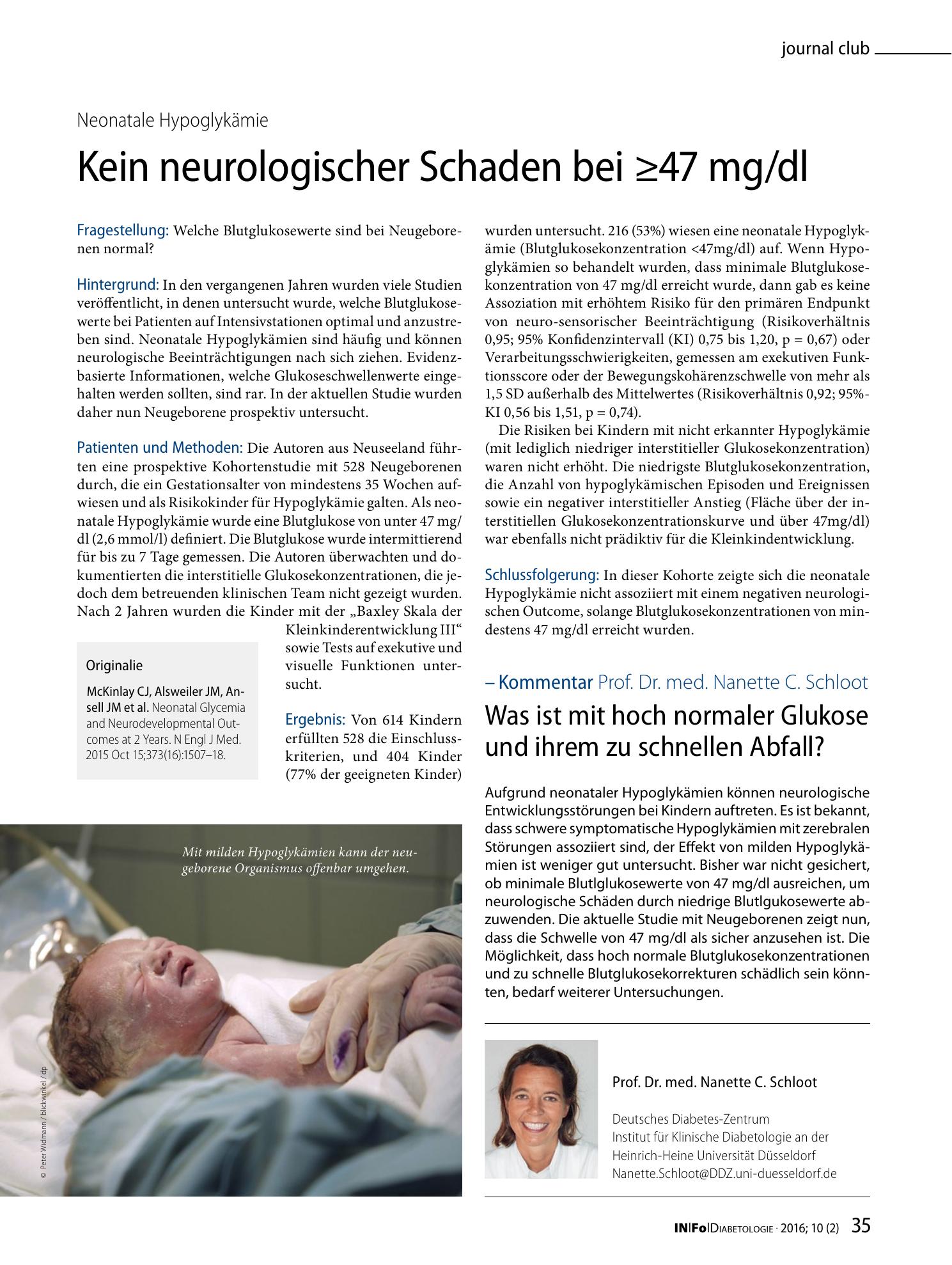 Vorschauseite 1: Kein neurologischer Schaden bei ≥47 mg/dl