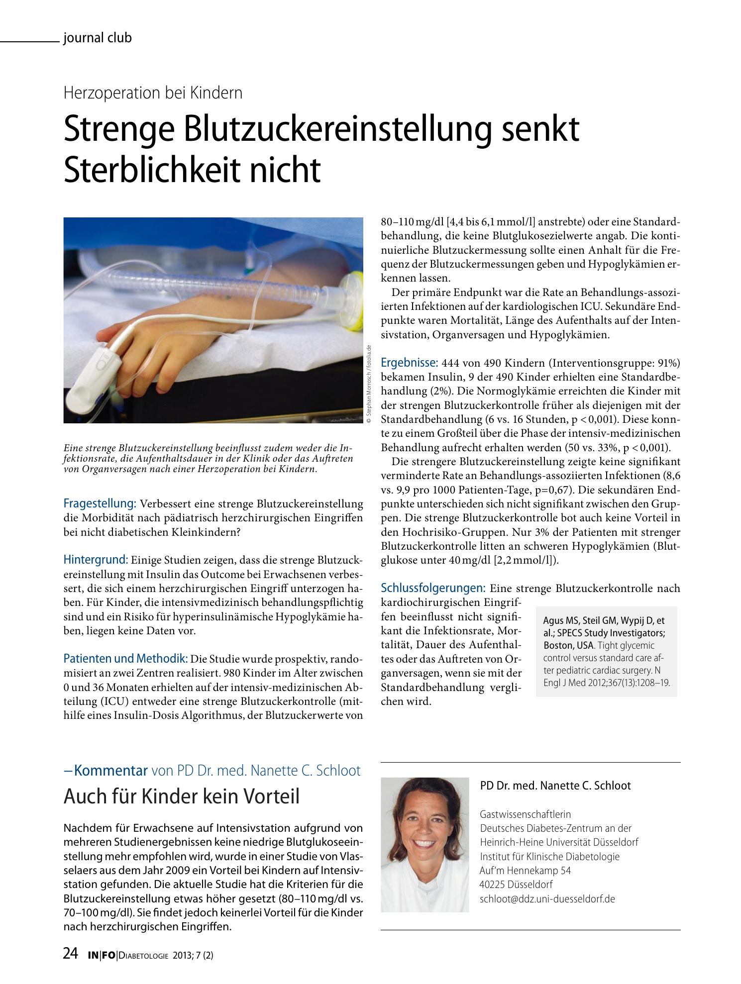 Vorschauseite 1: Strenge Blutzuckereinstellung senkt Sterblichkeit nicht
