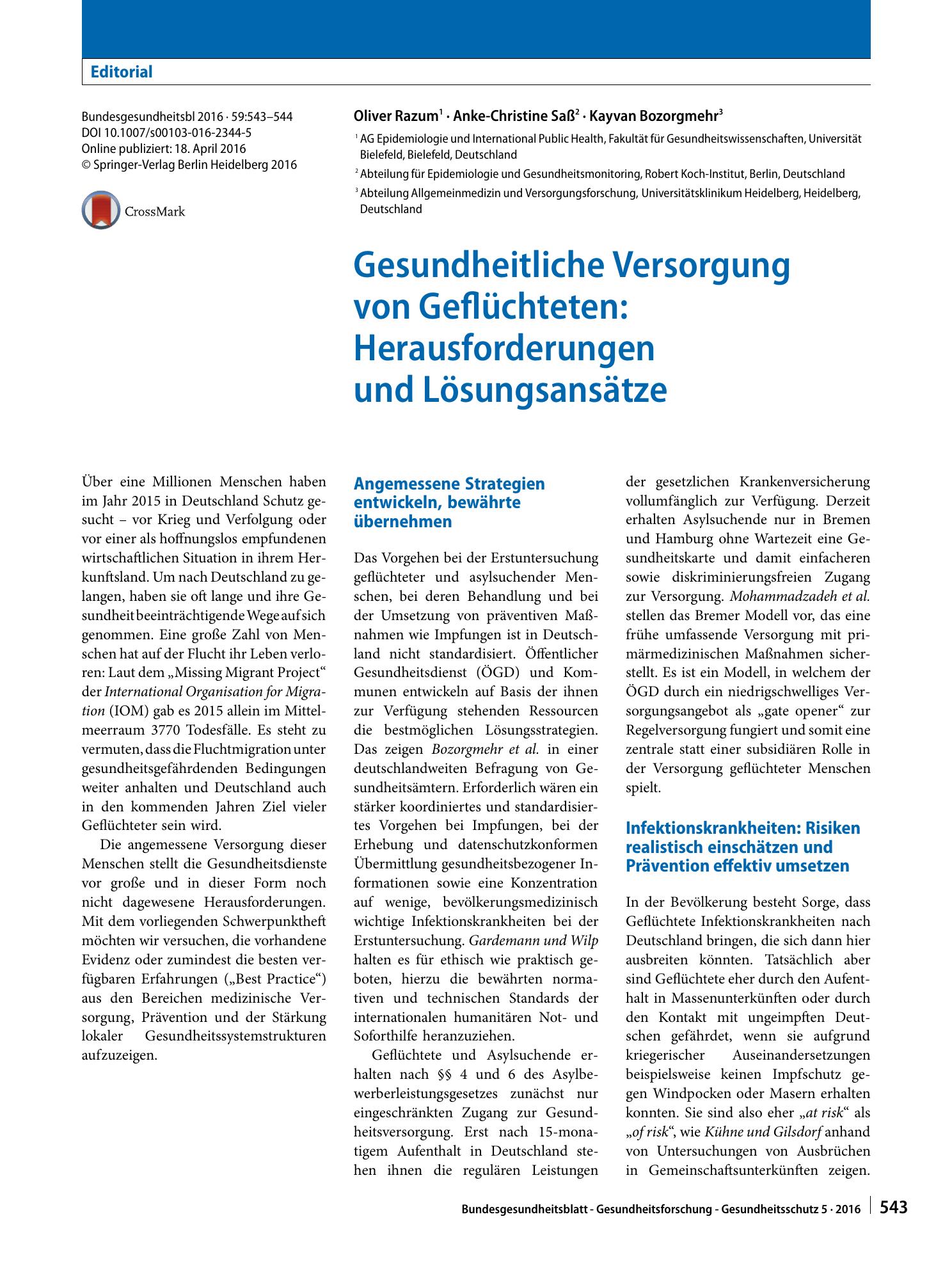 Vorschauseite 1: Gesundheitliche Versorgung von Geflüchteten: Herausforderungen und Lösungsansätze