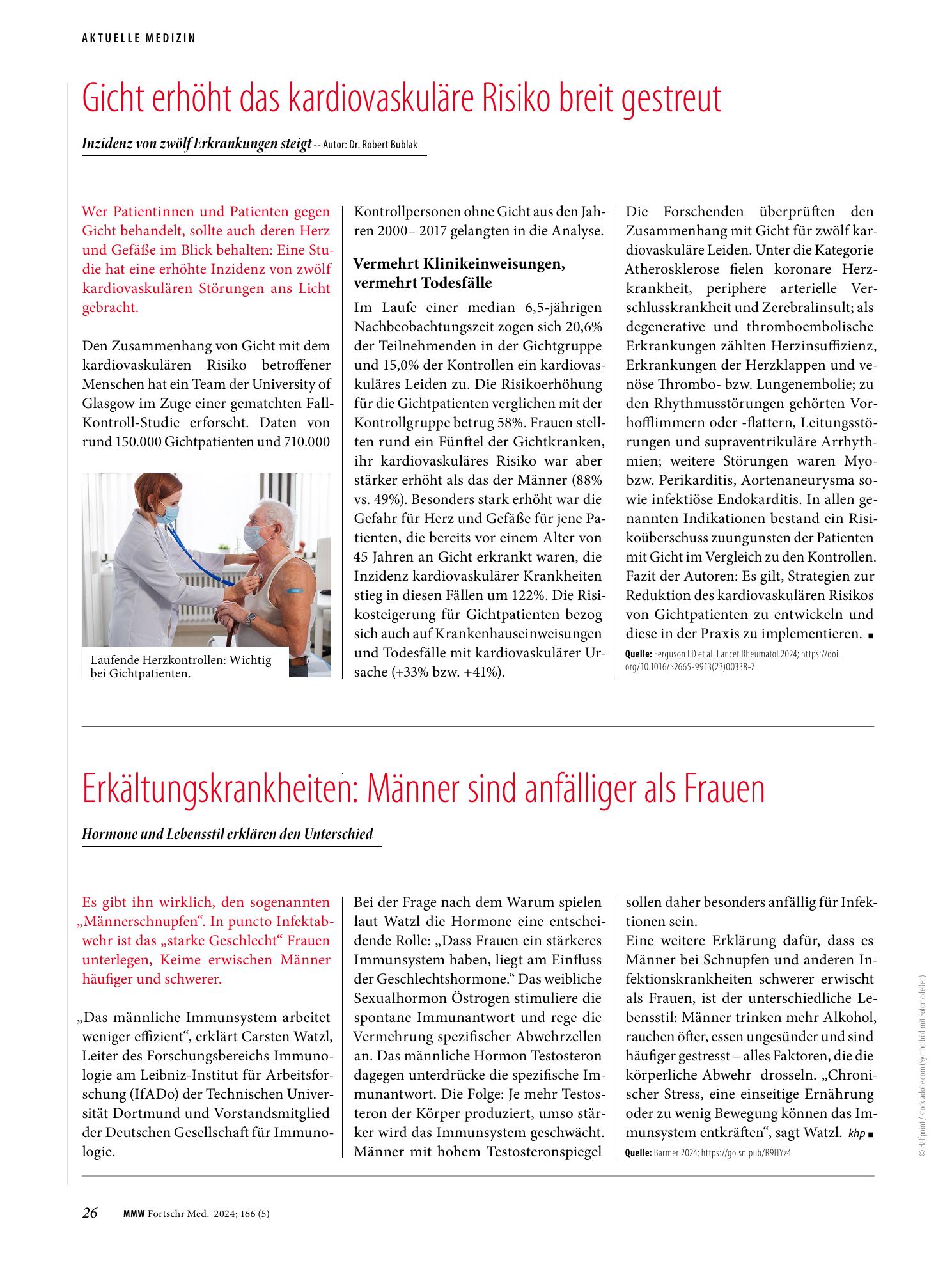 Vorschauseite 1: Gicht erhöht das kardiovaskuläre Risiko breit gestreut
