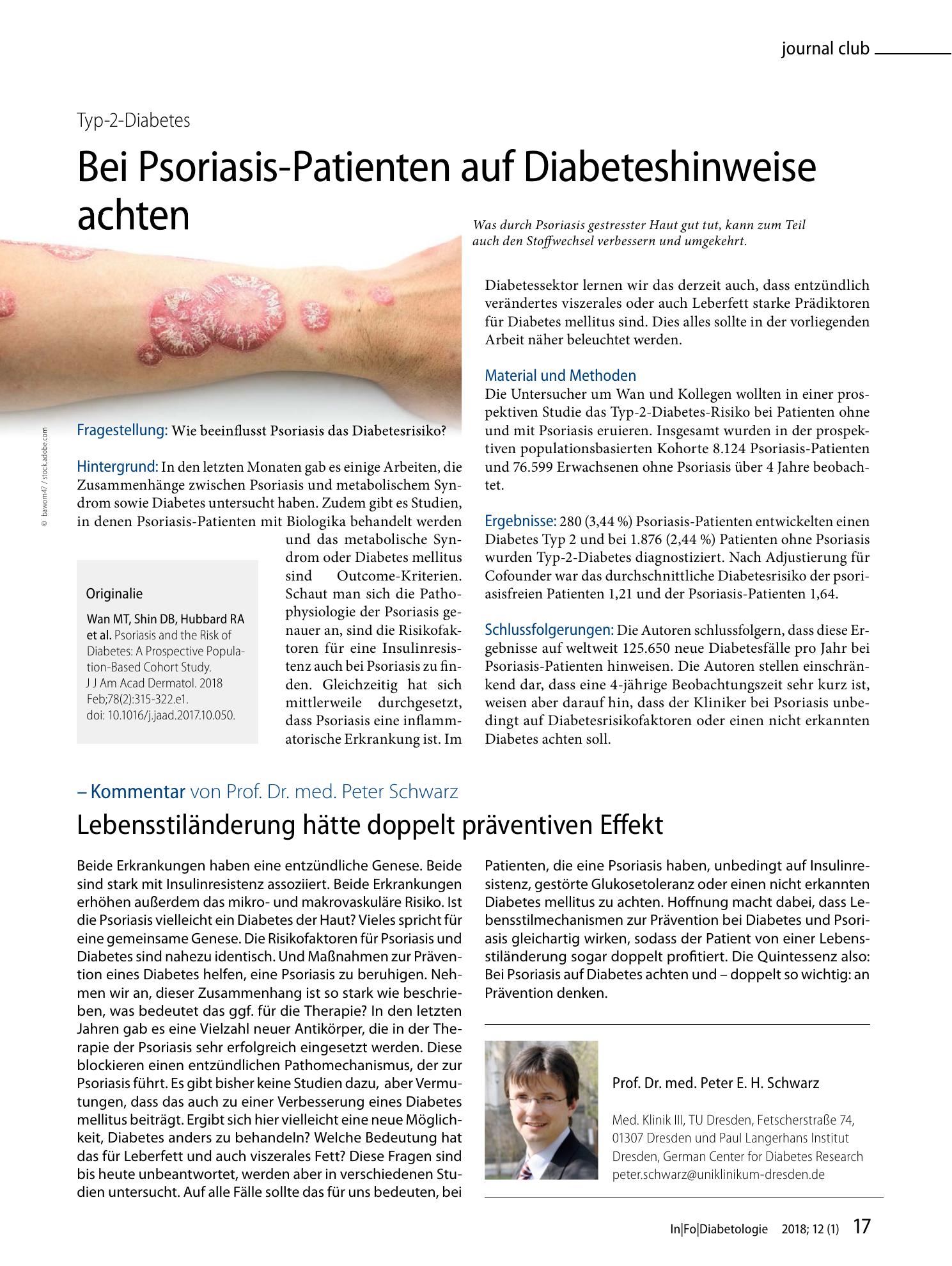 Vorschauseite 1: Bei Psoriasis-Patienten auf Diabeteshinweise achten