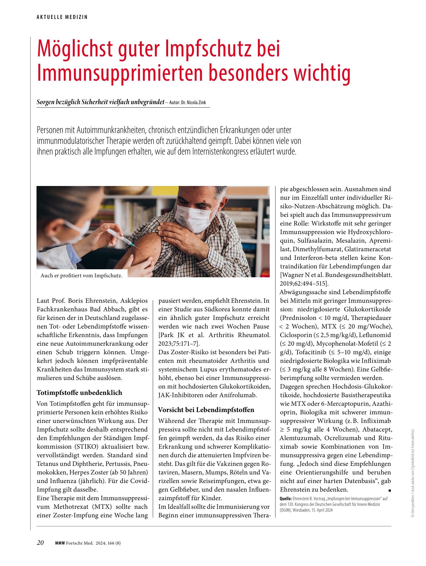 Vorschauseite 1: Möglichst guter Impfschutz bei Immunsupprimierten besonders wichtig