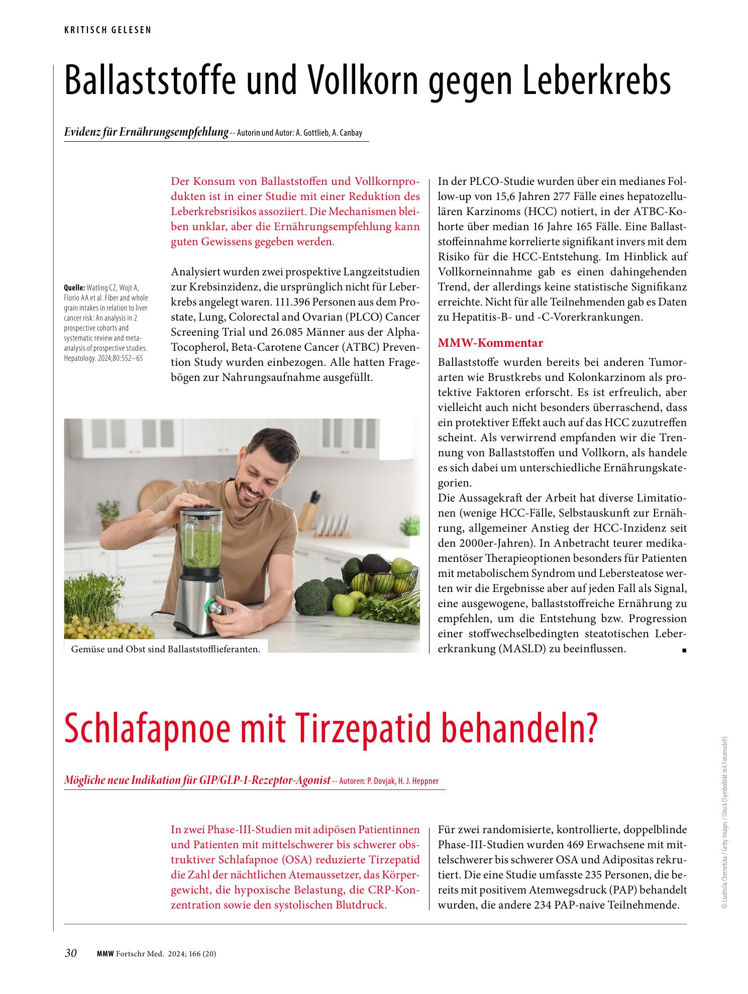 Vorschauseite 1: Ballaststoffe und Vollkorn gegen Leberkrebs