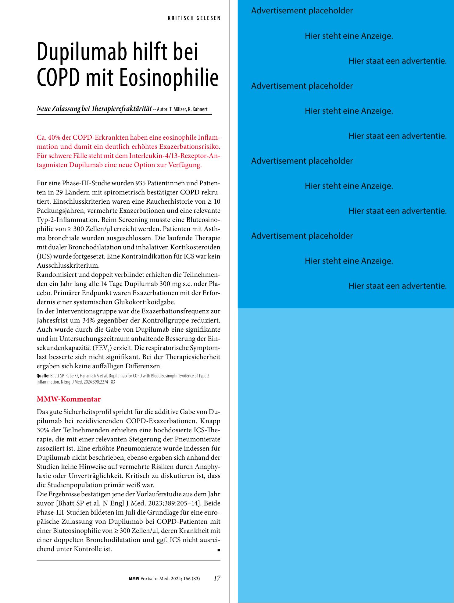 Vorschauseite 1: Dupilumab hilft bei COPD mit Eosinophilie