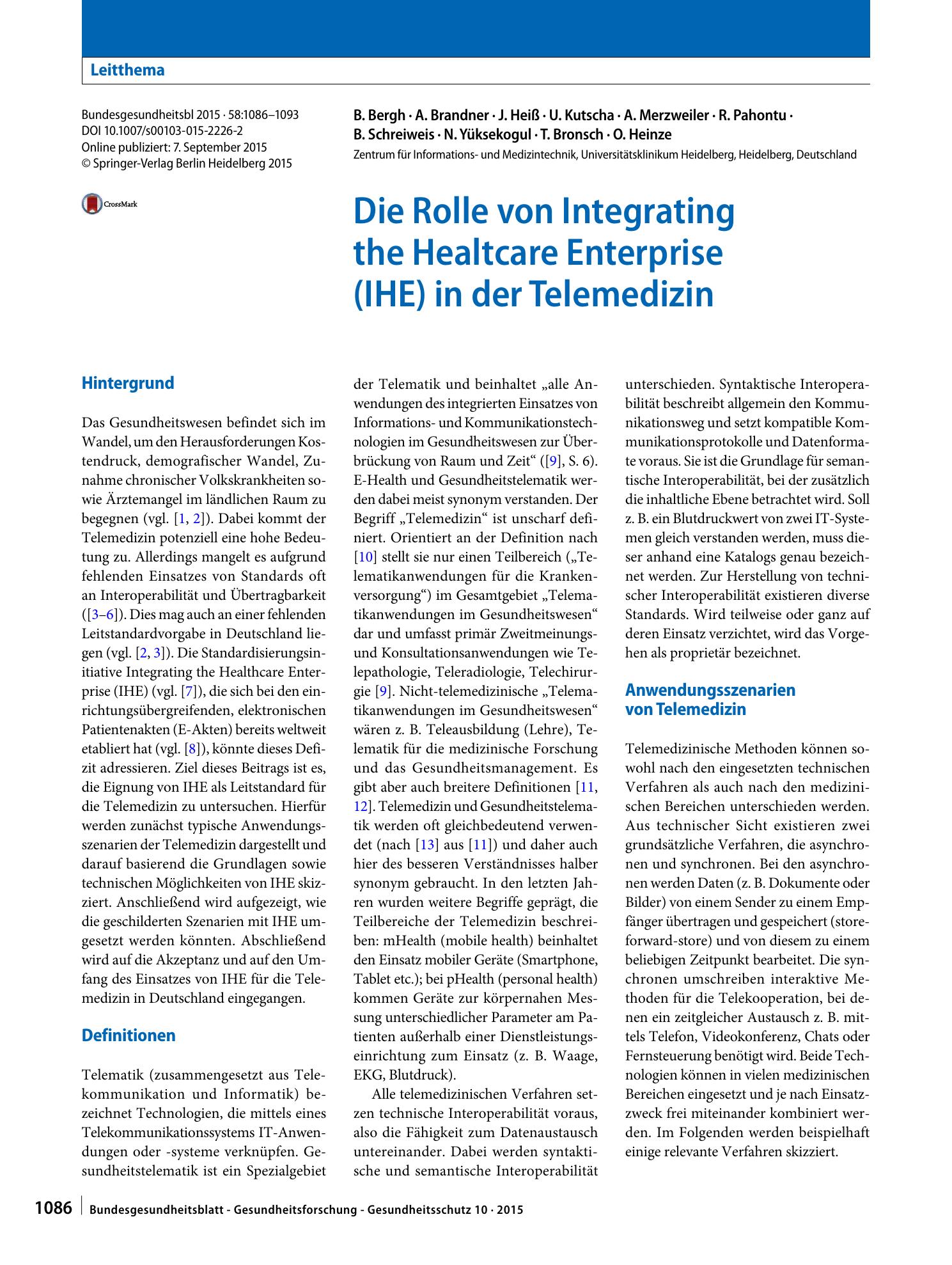 Vorschauseite 1: Die Rolle von Integrating the Healtcare Enterprise (IHE) in der Telemedizin