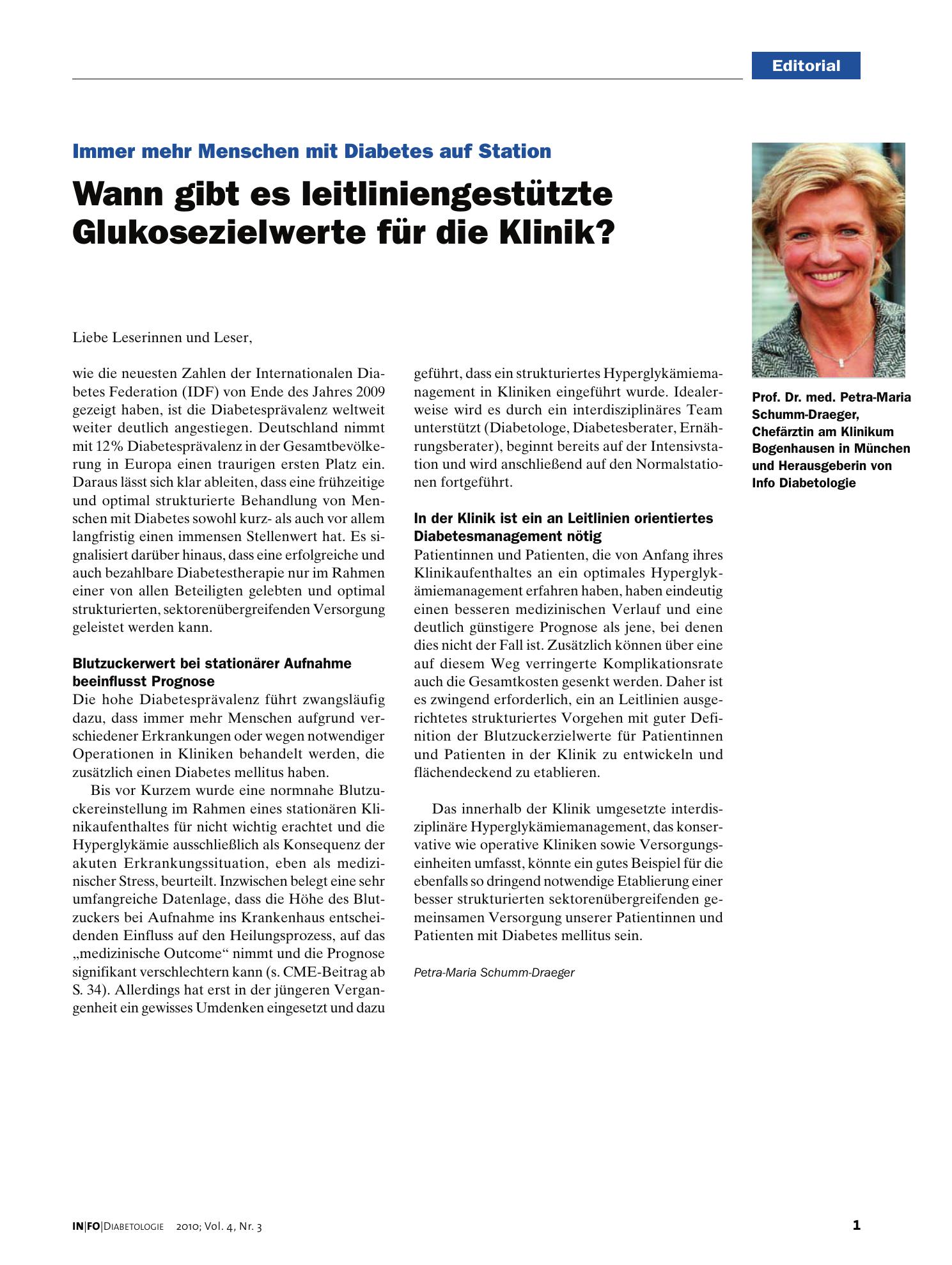Vorschauseite 1: Wann gibt es leitliniengestützte Glukosezielwerte für die Klinik?